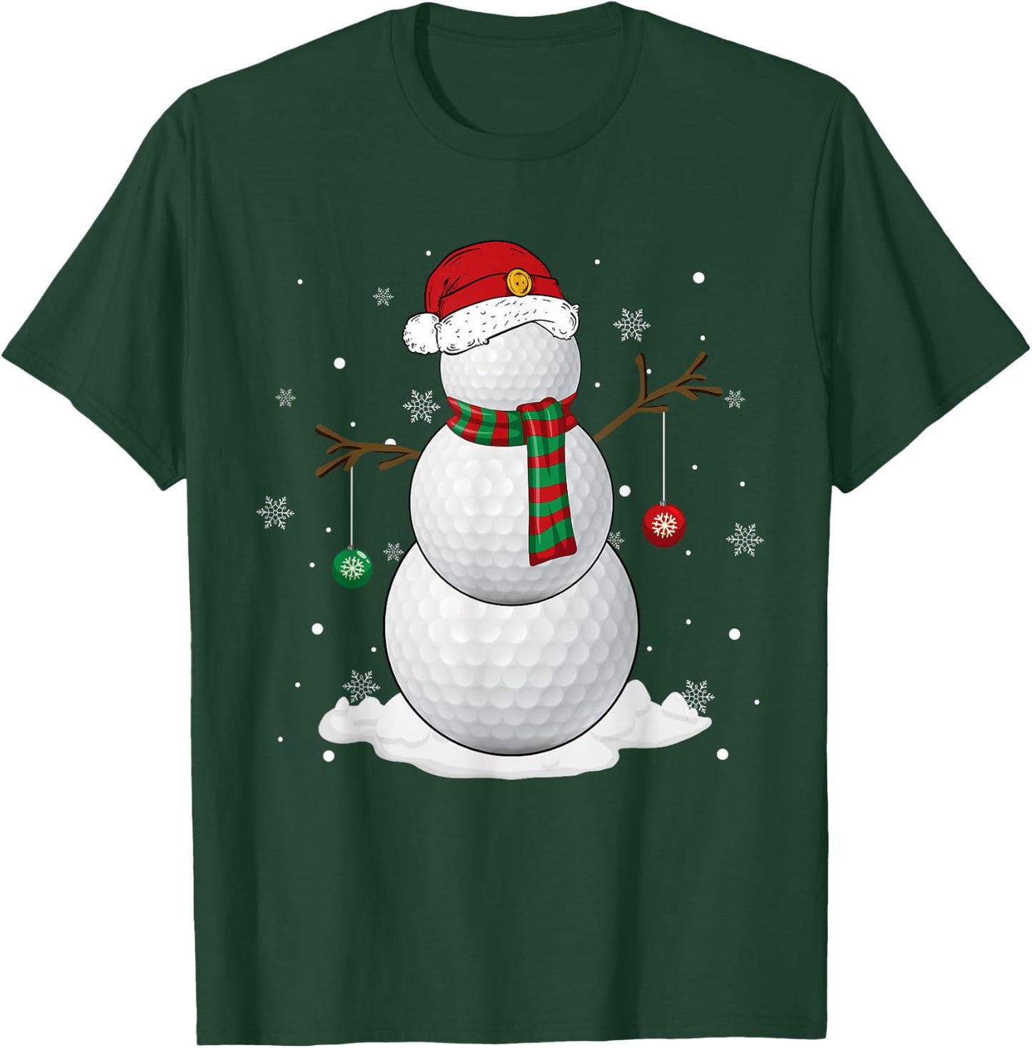 Golf Ball Snowman Santa Hat Christmas Pajama Xmas Holiday T-Shirt - T-Shirt | Forest