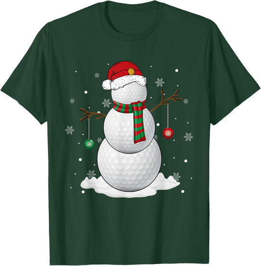 Golf Ball Snowman Santa Hat Christmas Pajama Xmas Holiday T-Shirt - T-Shirt | Forest
