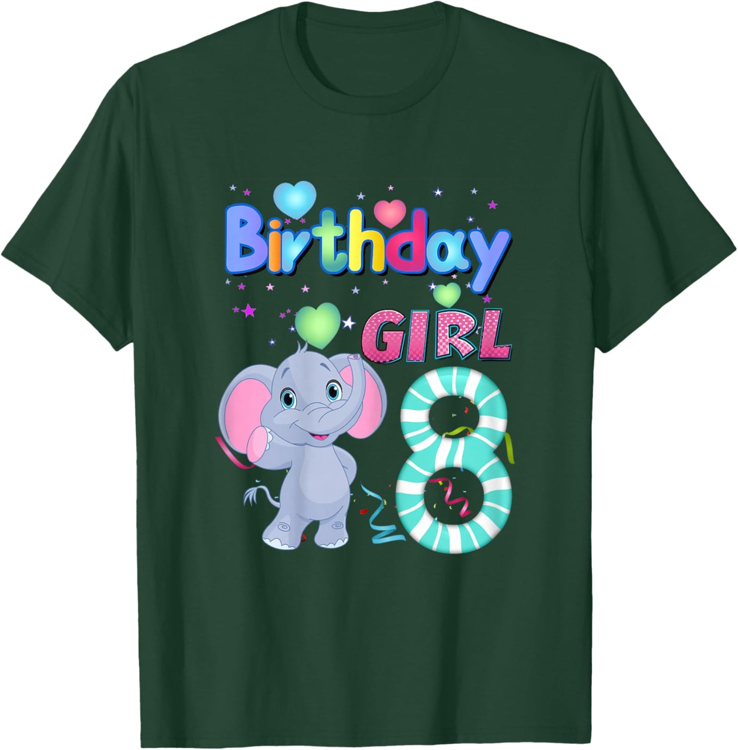 Elephant Birthday For Girl 8th Elephant Birthday 8 Year Old) T-Shirt - T-Shirt | Forest