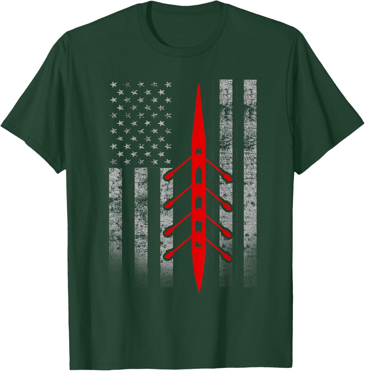 Cool Rowing Flag - Rowing Shell on American Flag T-Shirt - T-Shirt | Forest