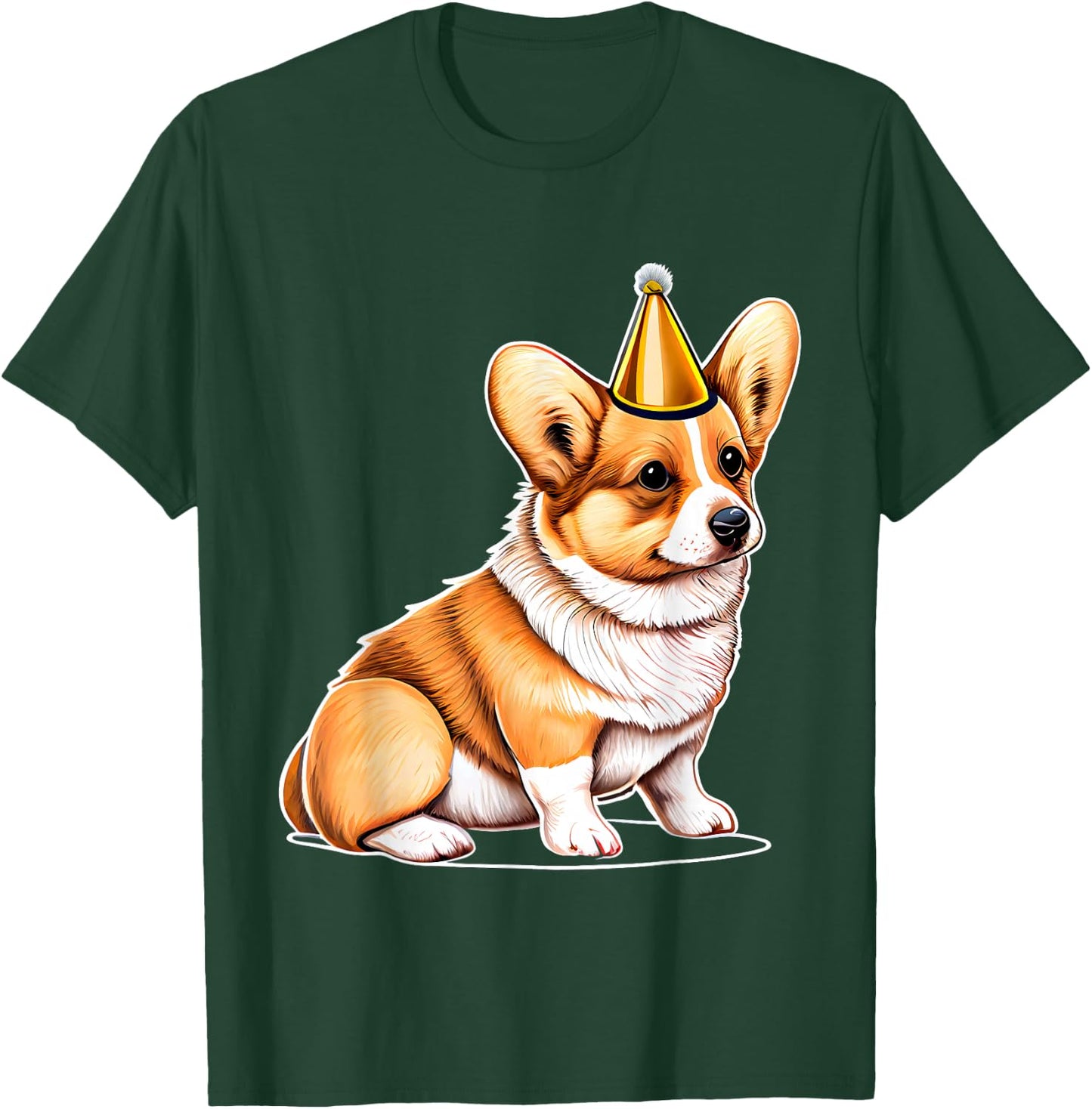 Adorable Corgi With Party Hat Birthday T-Shirt - T-Shirt | Forest