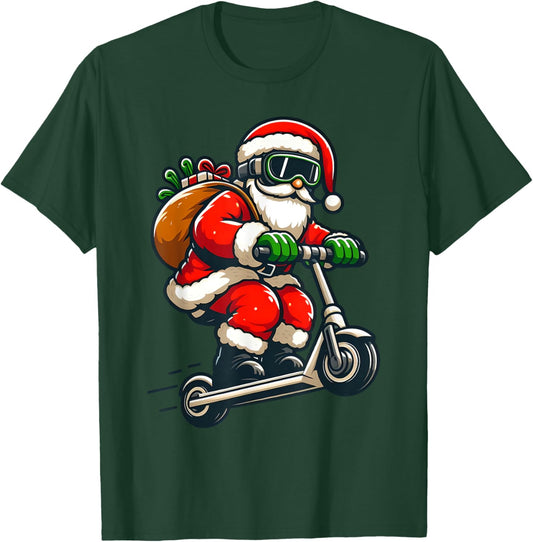 Santa Riding Scooter Christmas Pajama for Toddlers Kids Boys T-Shirt - T-Shirt | Forest
