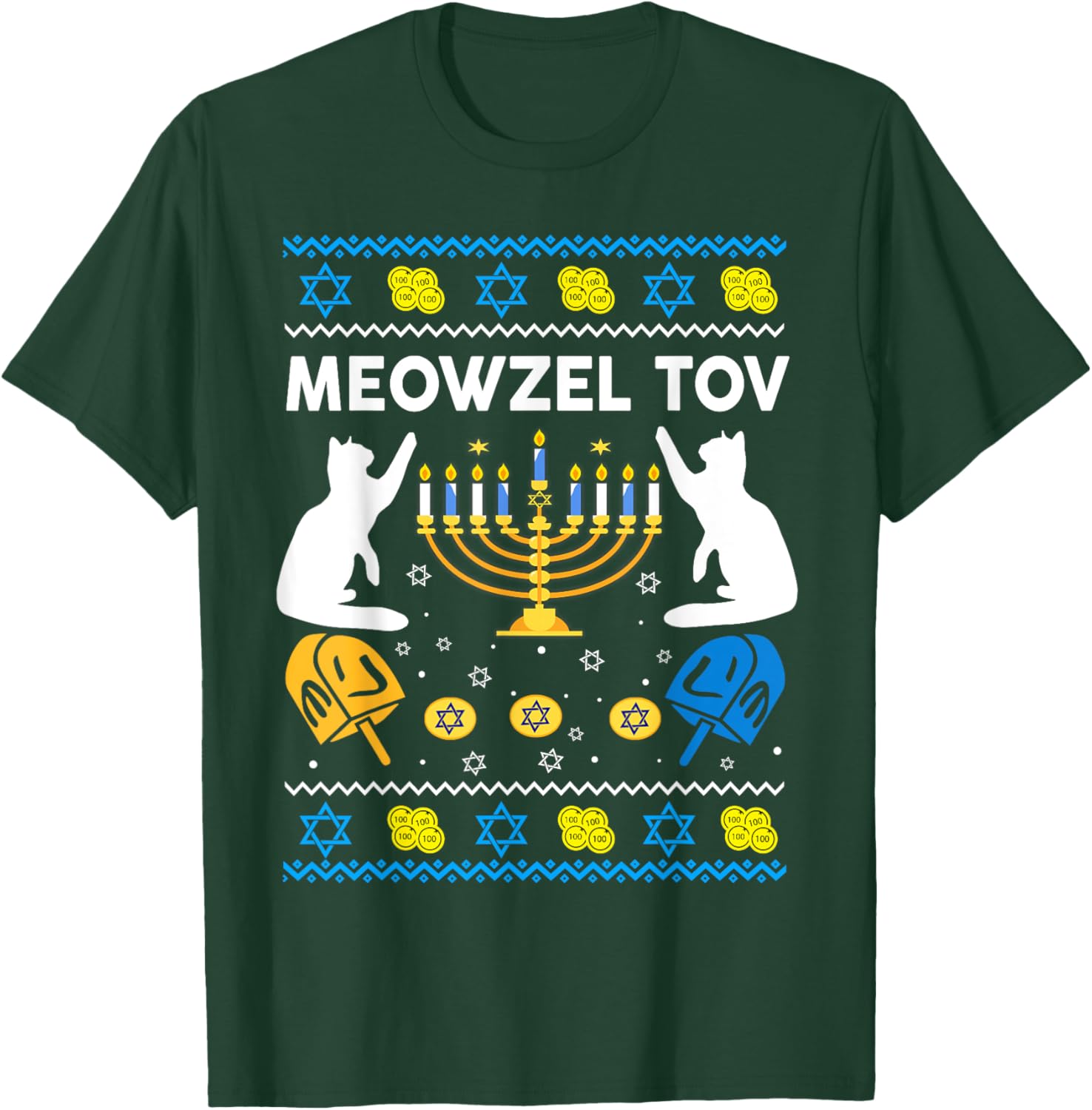 Jewish Cat Shirt Hanukkah Meowzel Tov Chanukah Girl Women T-Shirt - T-Shirt | Forest