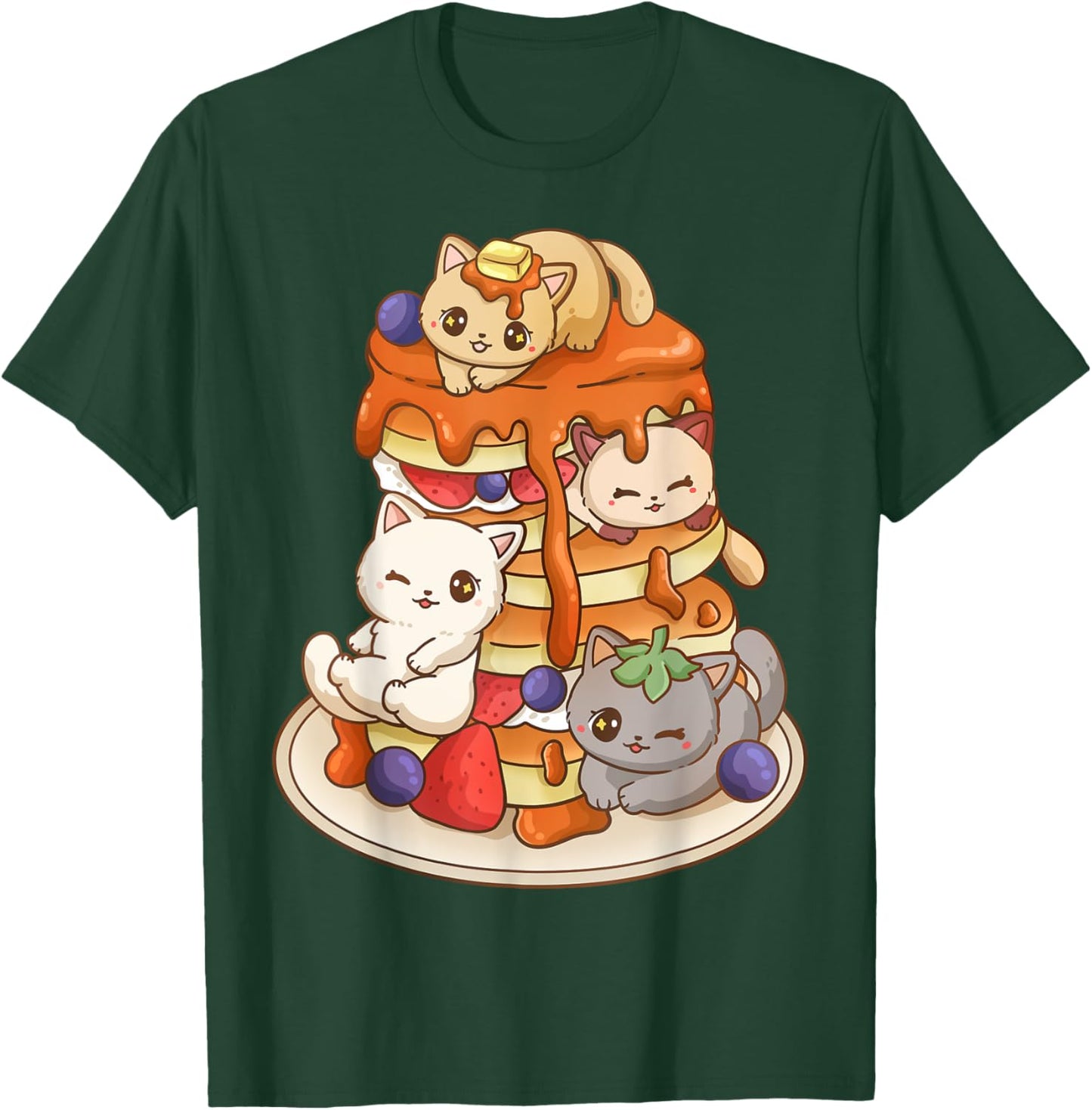 Cat Pancake Stack Kawaii Anime Cat Funny T-Shirt - T-Shirt | Forest