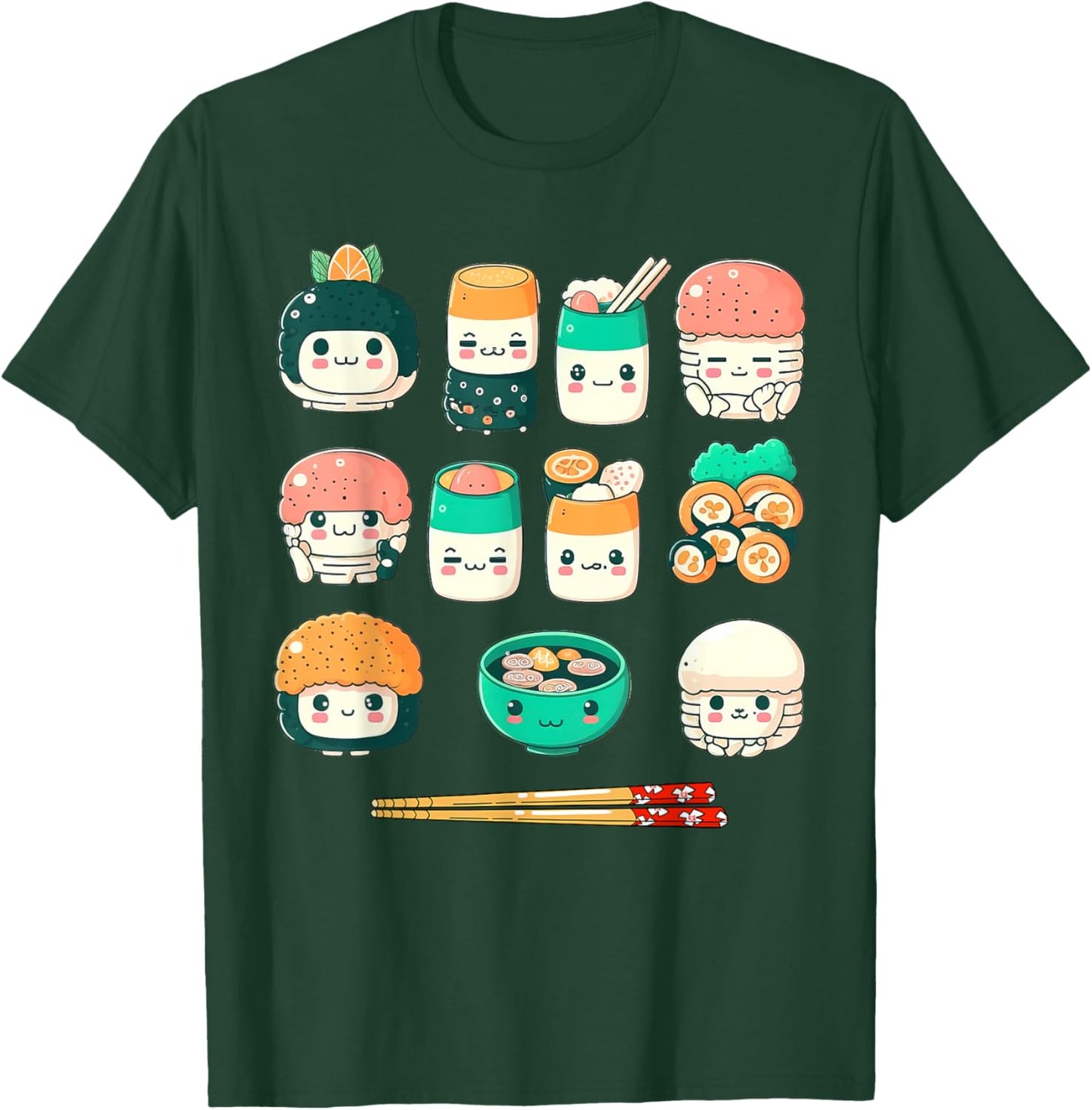 Funny Japanese Food Sushi Kawaii Sushi Lovers Anime Otaku T-Shirt - T-Shirt | Forest