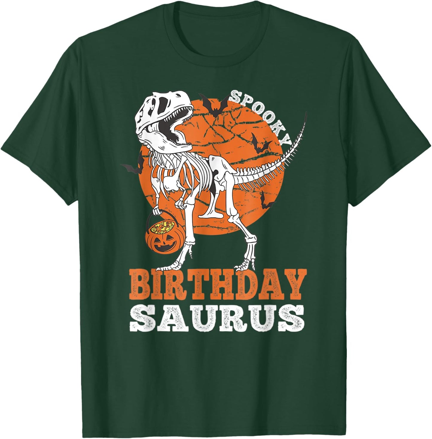 Vintage Spooky Birthday Saurus Dinosaur Skeleton Rex Pumpkin T-Shirt - T-Shirt | Forest