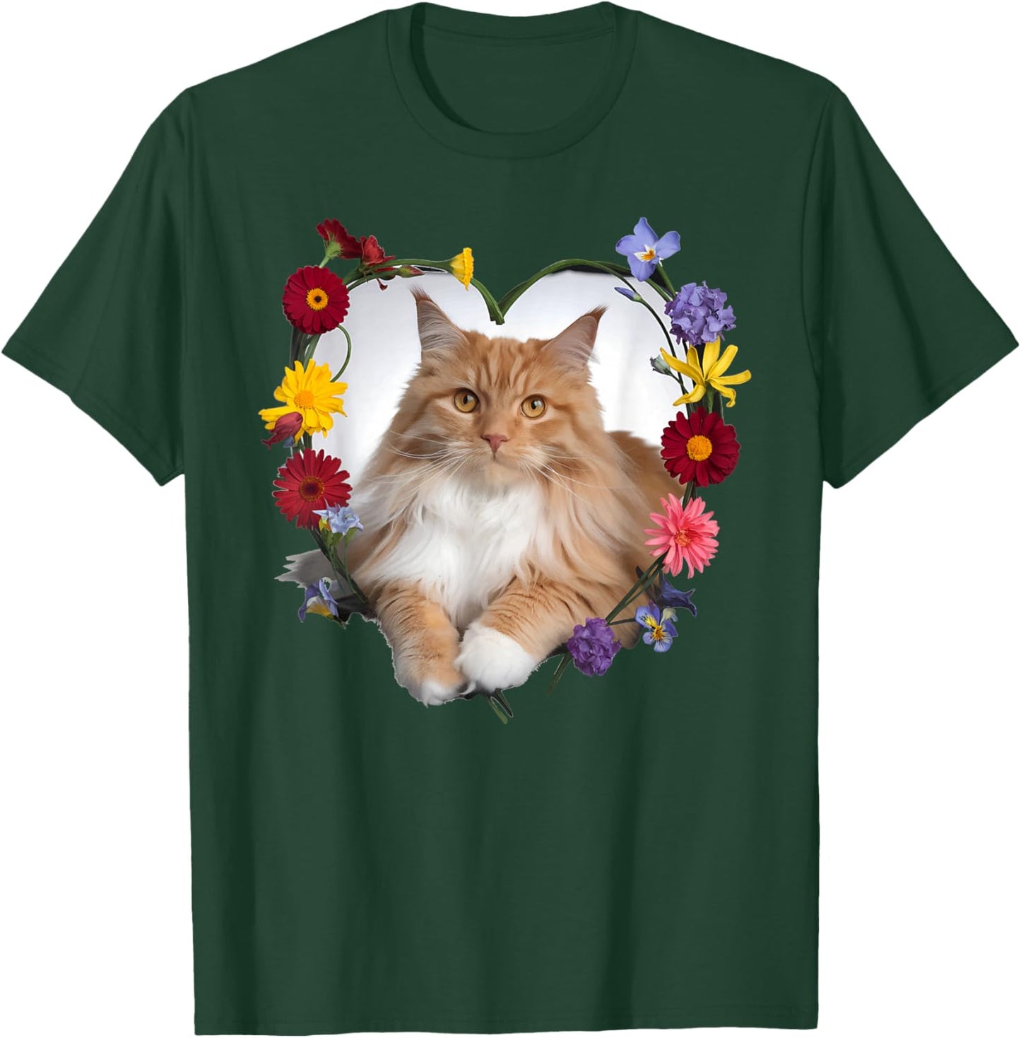 Orange Maine Coon Cat Pet Lover Heart Valentine T-Shirt - T-Shirt | Forest