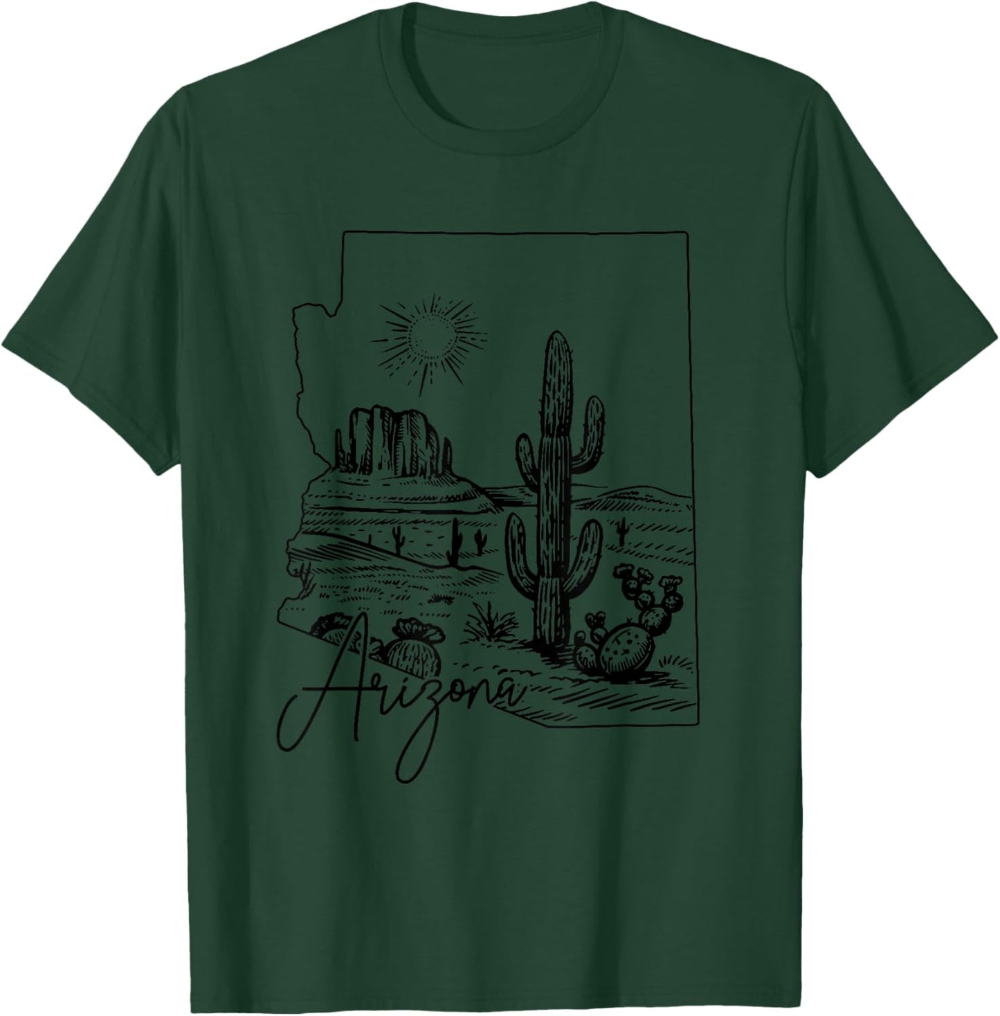 Arizona State Pride Cactus Vintage Map T-Shirt - T-Shirt | Forest