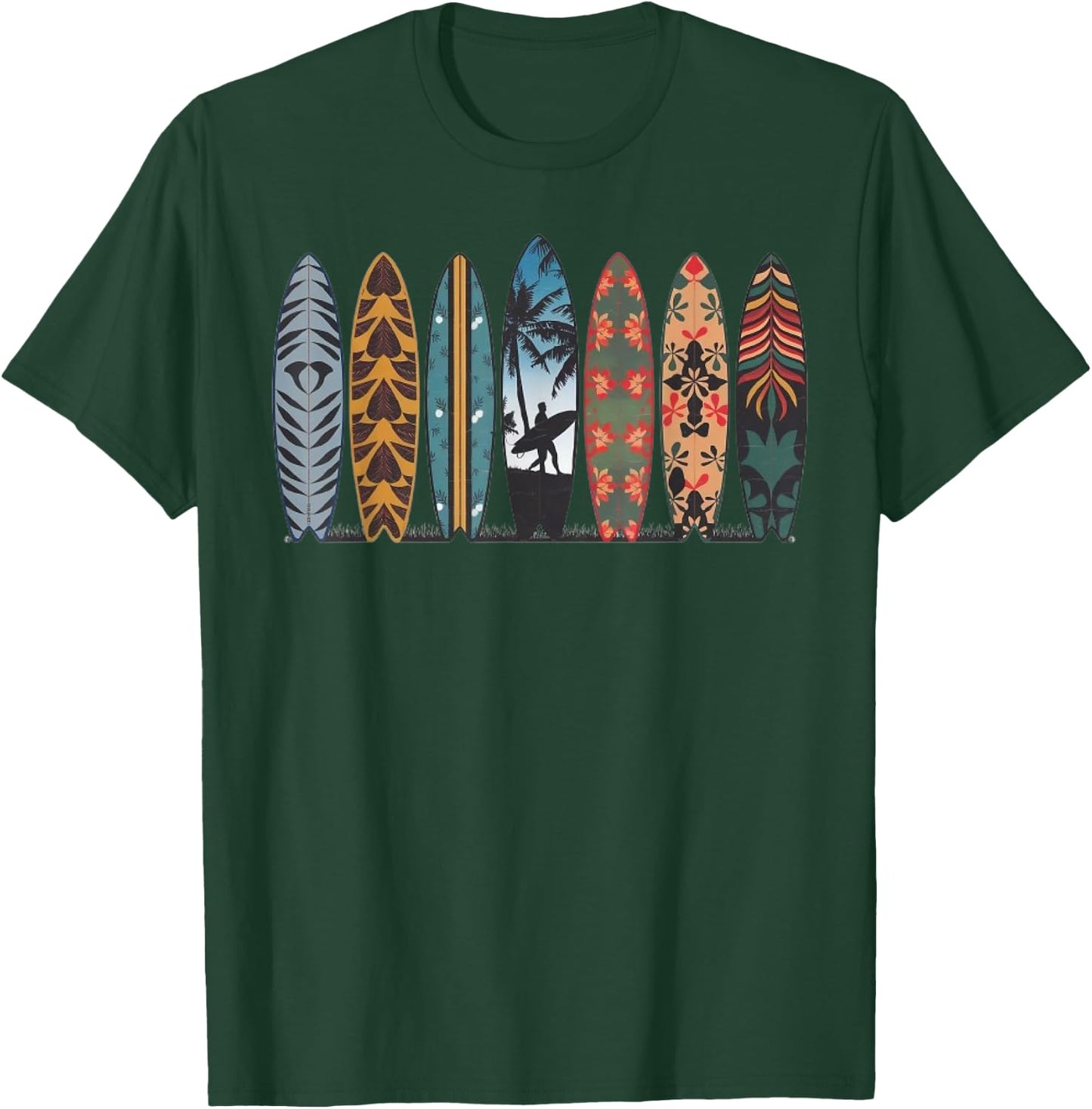 Surfboarder Hawaii Wave Surfing Surfboard Lover Beach Surfer T-Shirt - T-Shirt | Forest