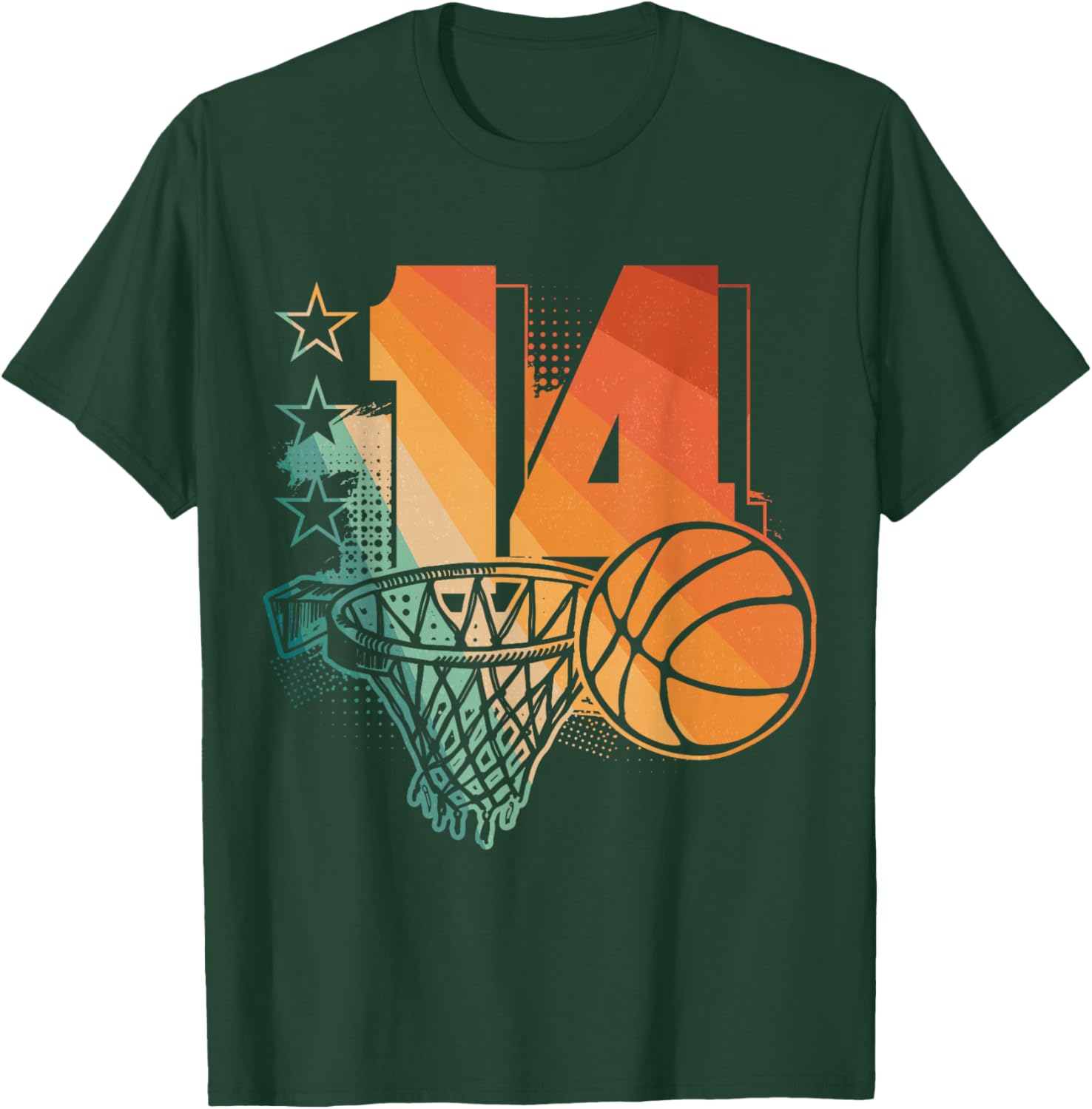 14th Birthday Boy Basketball Player Basketball 14 Years Old T-Shirt - T-Shirt | Forest
