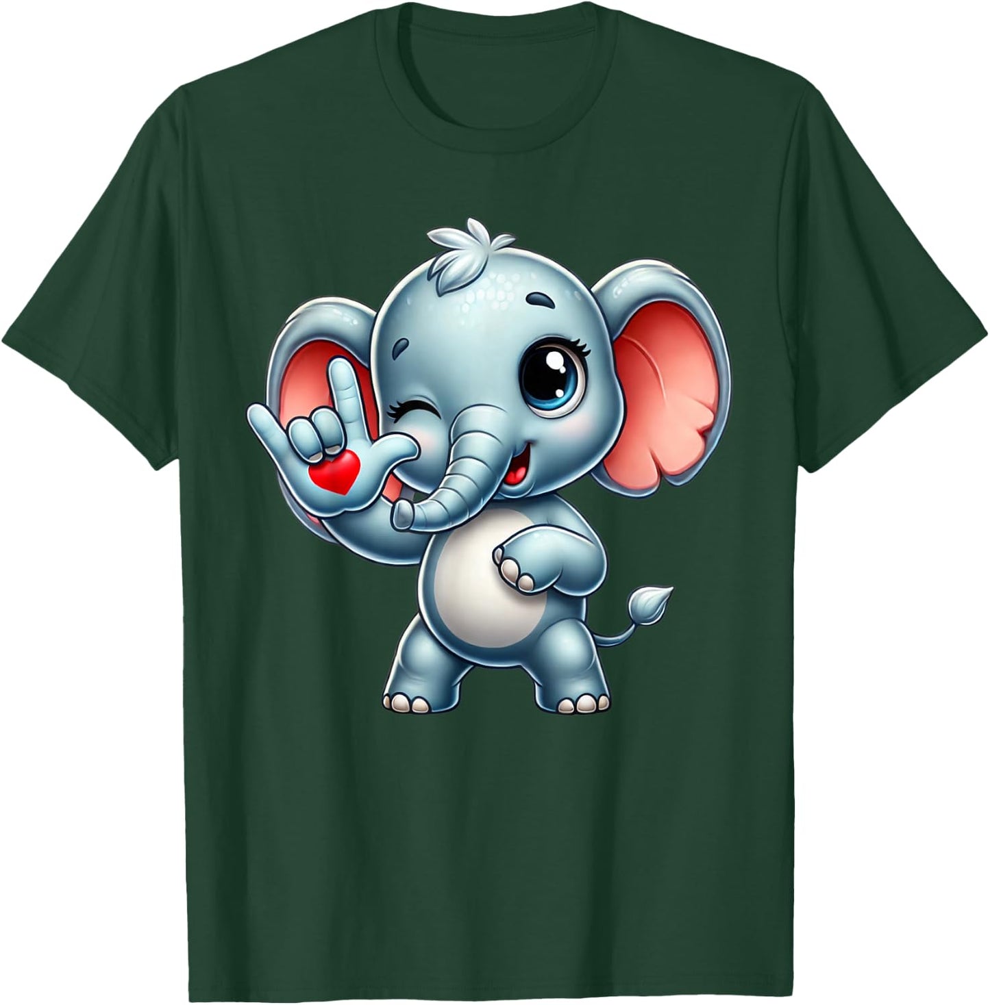 Cute Elephant Animal Love You ASL Hand Sign Language T-Shirt - T-Shirt | Forest