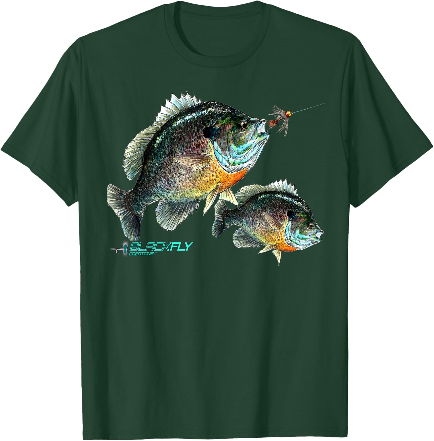 Black Fly Bluegill Fishing Shirts Panfish Jigs T-Shirt - T-Shirt | Forest