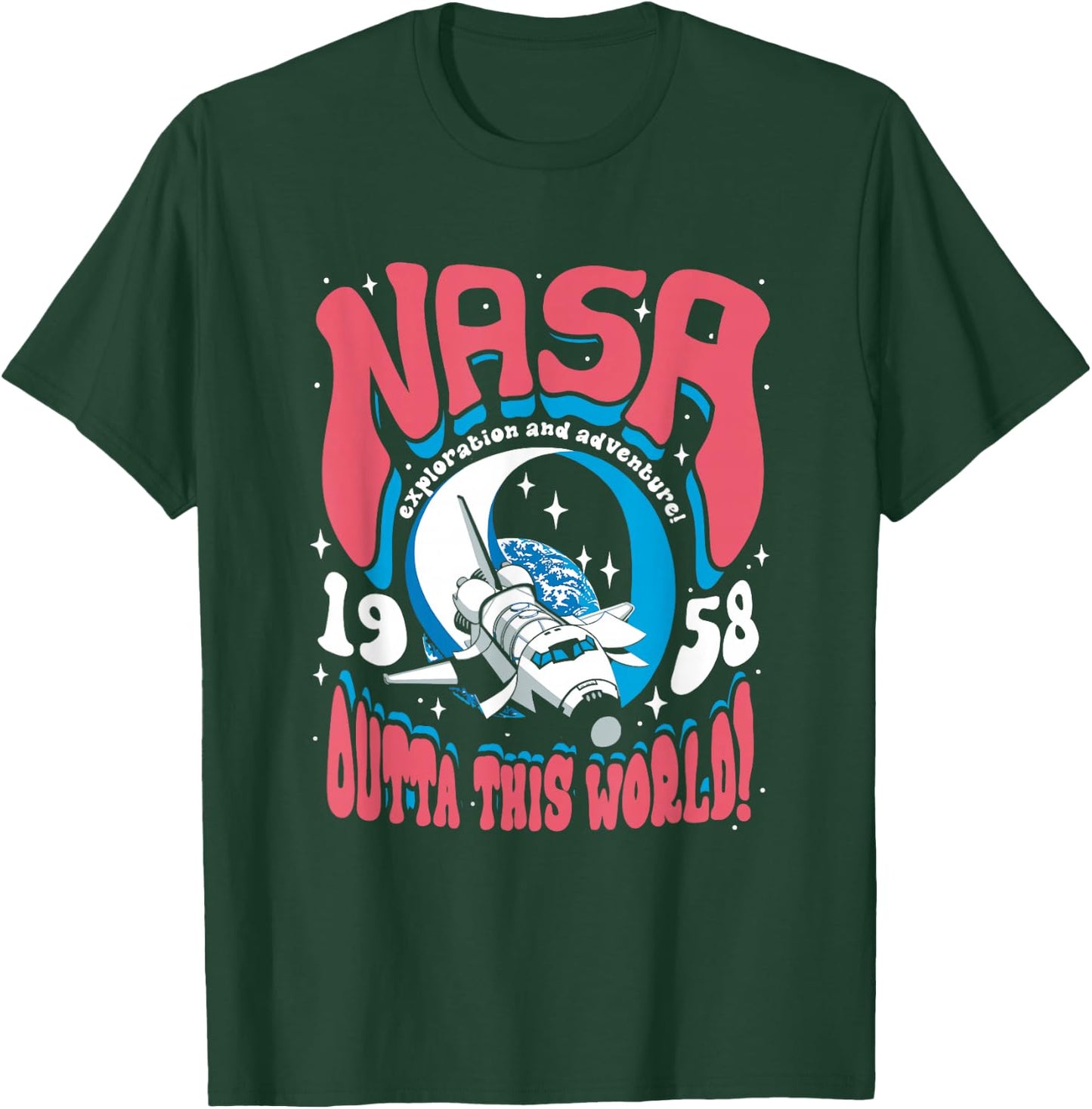 NASA Psychedelic Shuttle Poster Vintage Groovy Space Art T-Shirt - T-Shirt | Forest