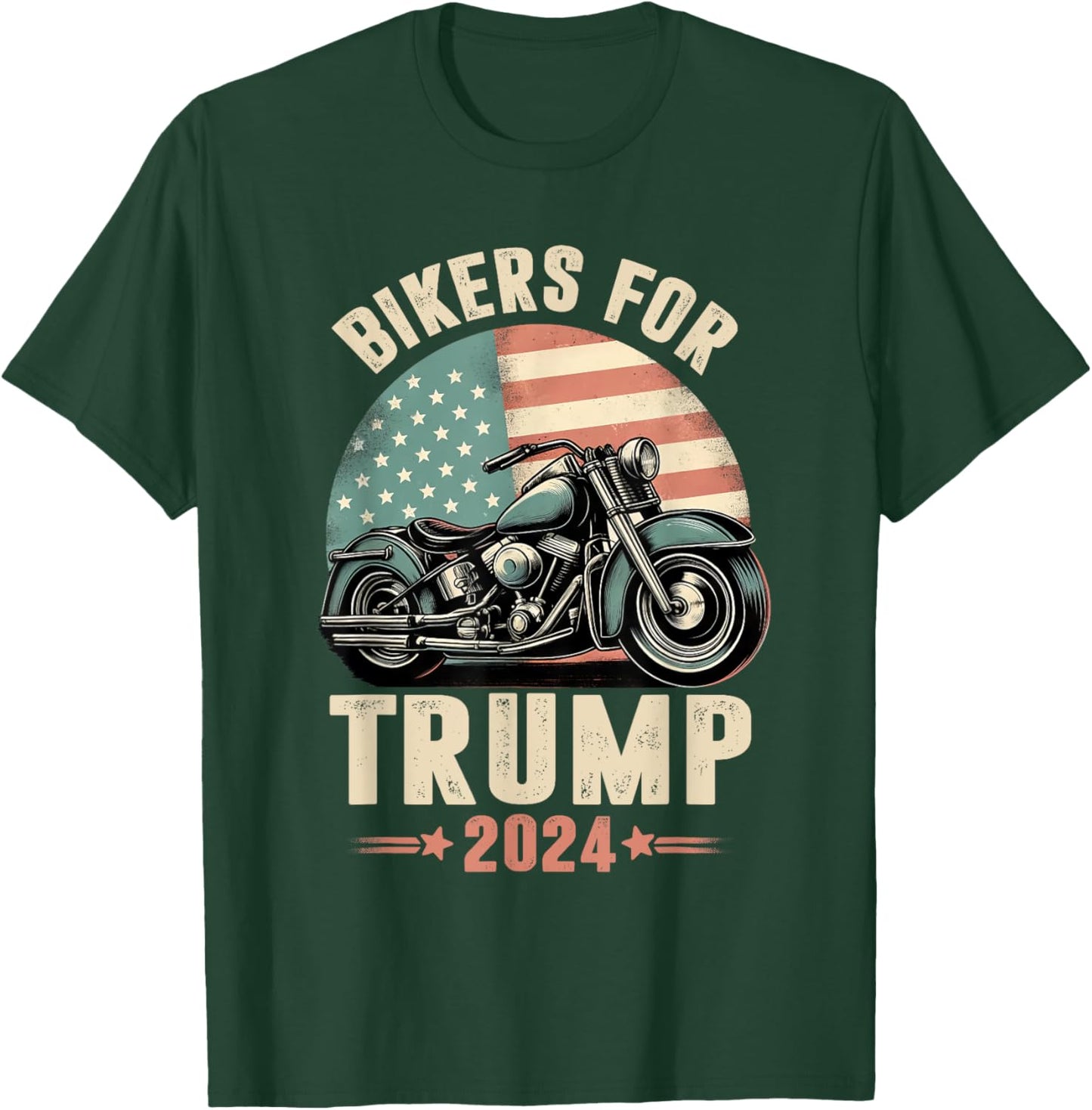 Bikers For Trump 2024 Motorcycle US American Flag Patriotic T-Shirt - T-Shirt | Forest