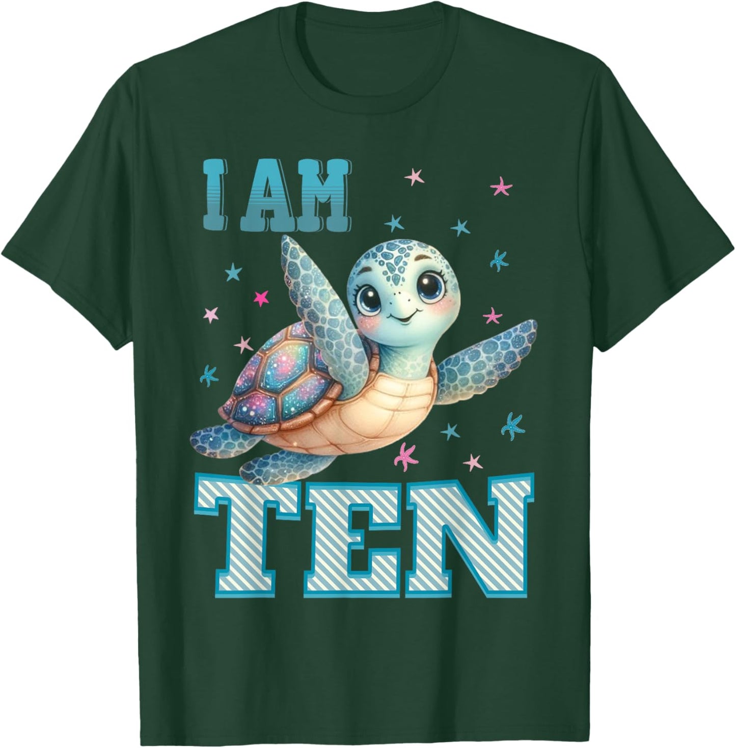 Kids 10 Year Old 10th Birthday Sea Turtles I am Ten Turtle T-Shirt - T-Shirt | Forest