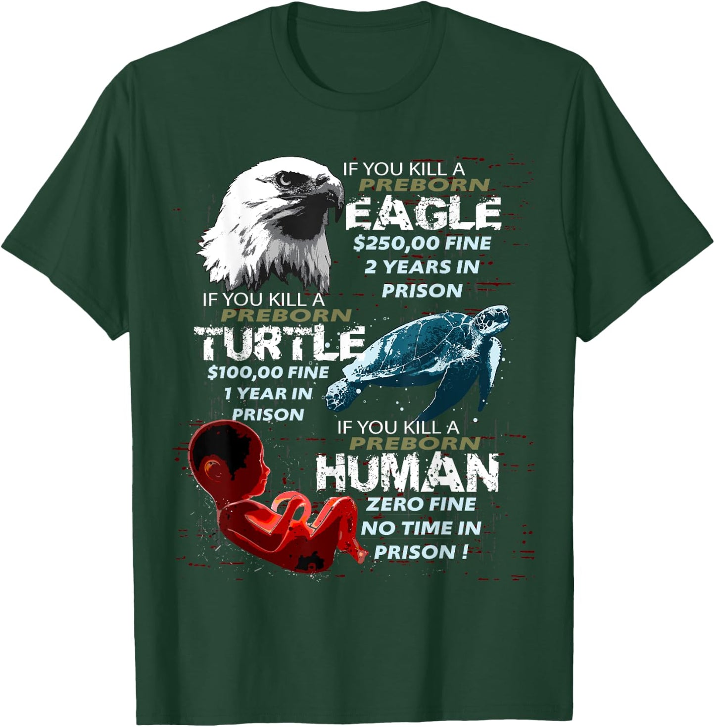 Pro-Life Anti-Abortion T Shirt Eagle Turtle Human Women Men T-Shirt - T-Shirt | Forest
