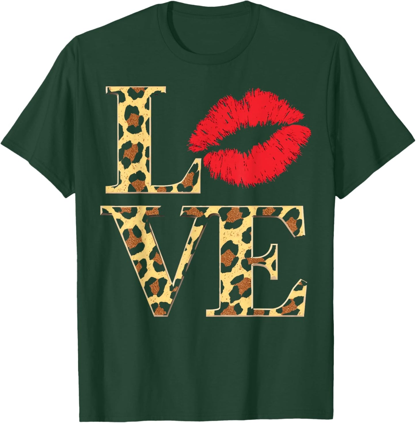 Love Leopard With Red Lip Valentine's Day T-Shirt - T-Shirt | Forest
