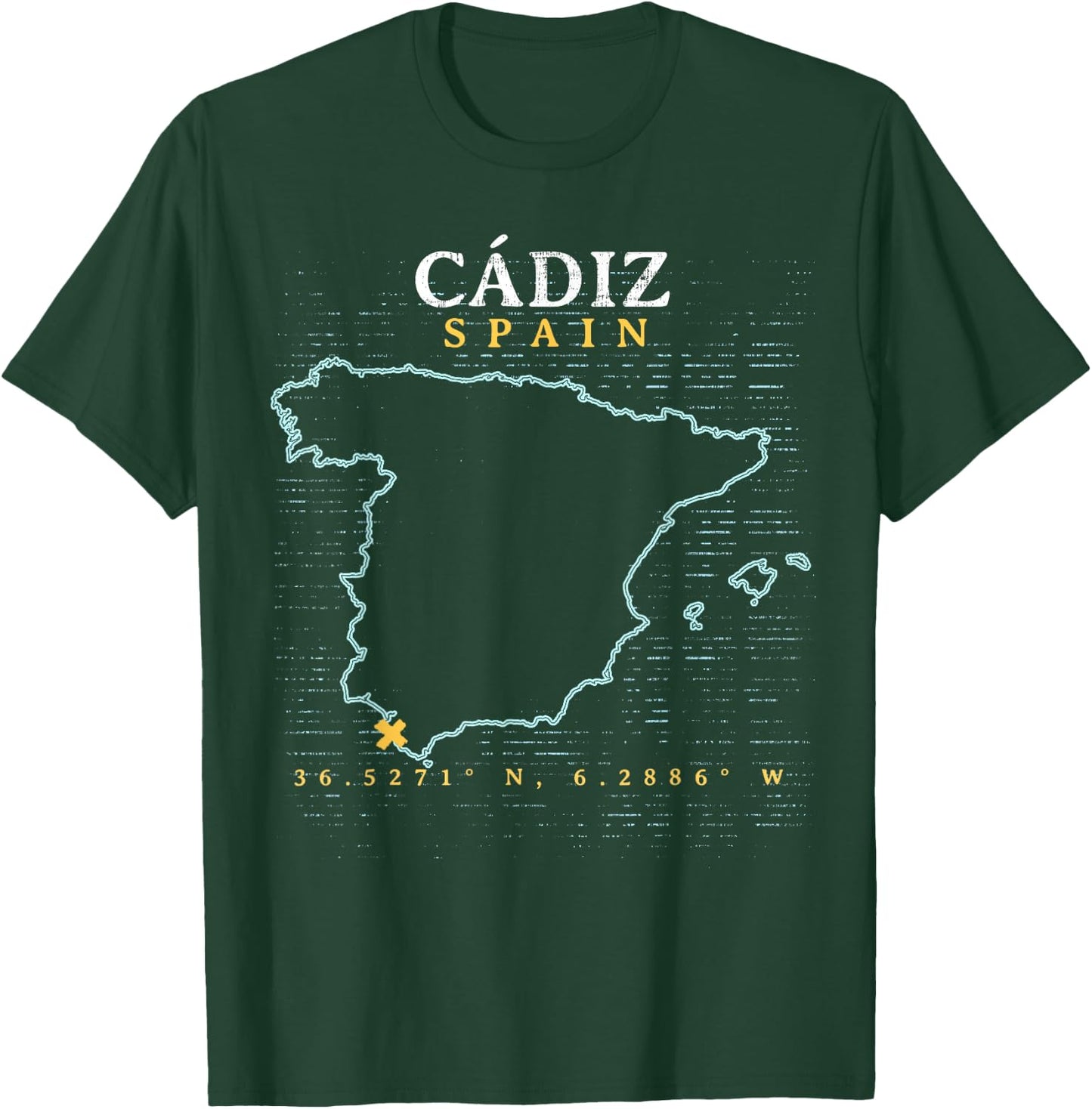 Vintage Retro Spain - Women's Adults Black Short Sleeve Classic Fit - Small - Spain Cadiz Map T-Shirt - T-Shirt | Forest