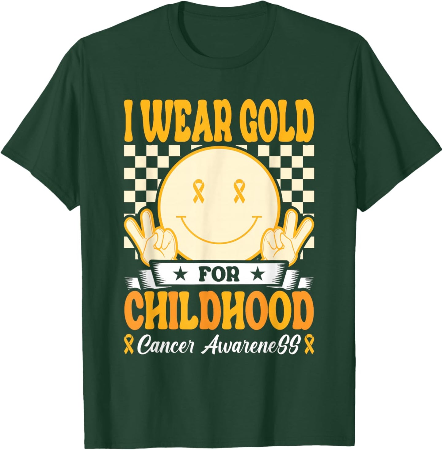 I Wear Gold For Childhood Cancer Awareness Boy Kids Groovy T-Shirt - T-Shirt | Forest