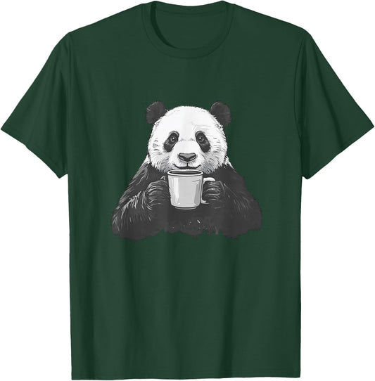 Panda Drinking Coffee Cute Panda Coffee Lover T-Shirt - T-Shirt | Forest
