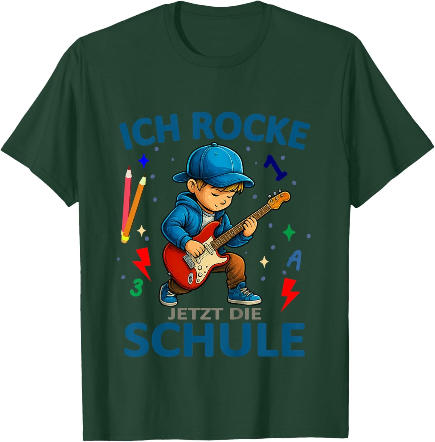 Kinder Ich Rocke jetzt die Schule - Gitarrenspieler Schulanfang T-Shirt - T-Shirt | Forest