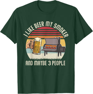 Funny i Like Beer My Smoker And Maybe 3 People Vintage Retro T-Shirt - T-Shirt | Forest