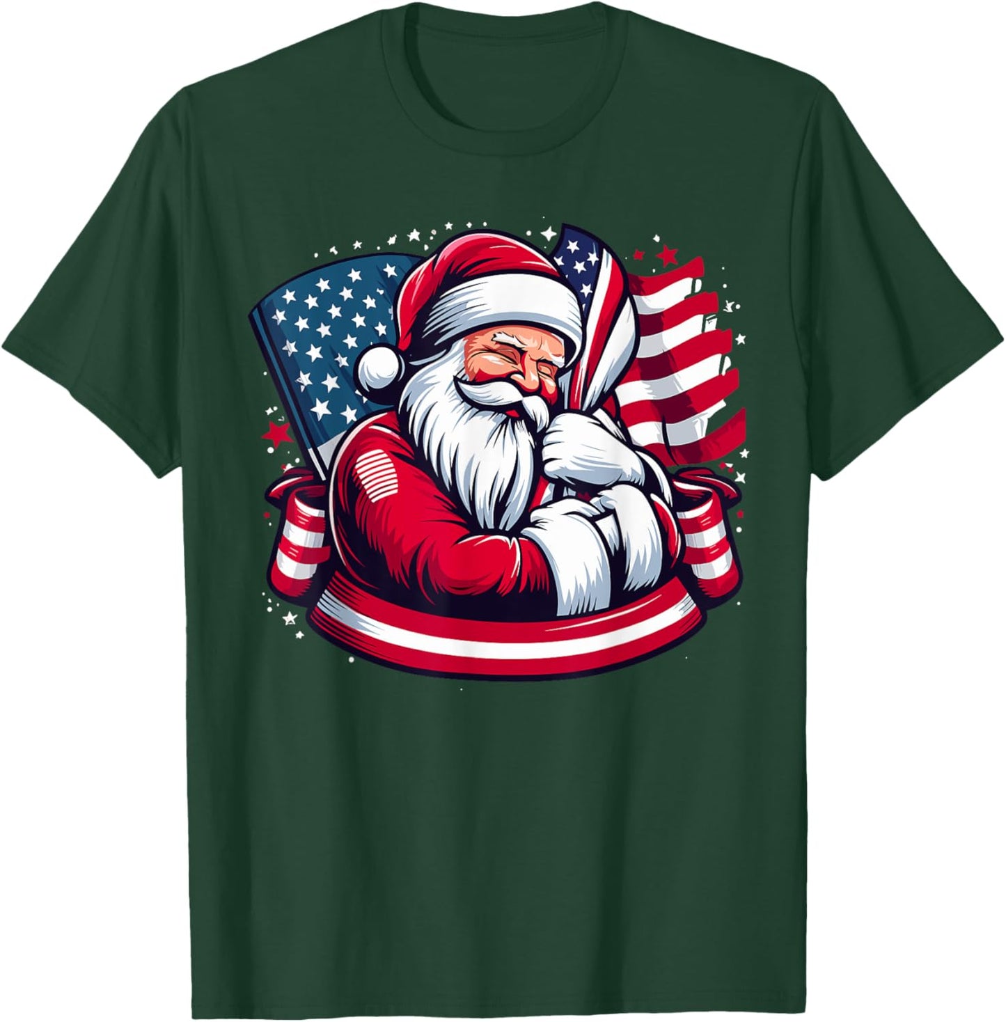 Patriotic Santa Claus Men Women Christmas USA Flag T-Shirt - T-Shirt | Forest