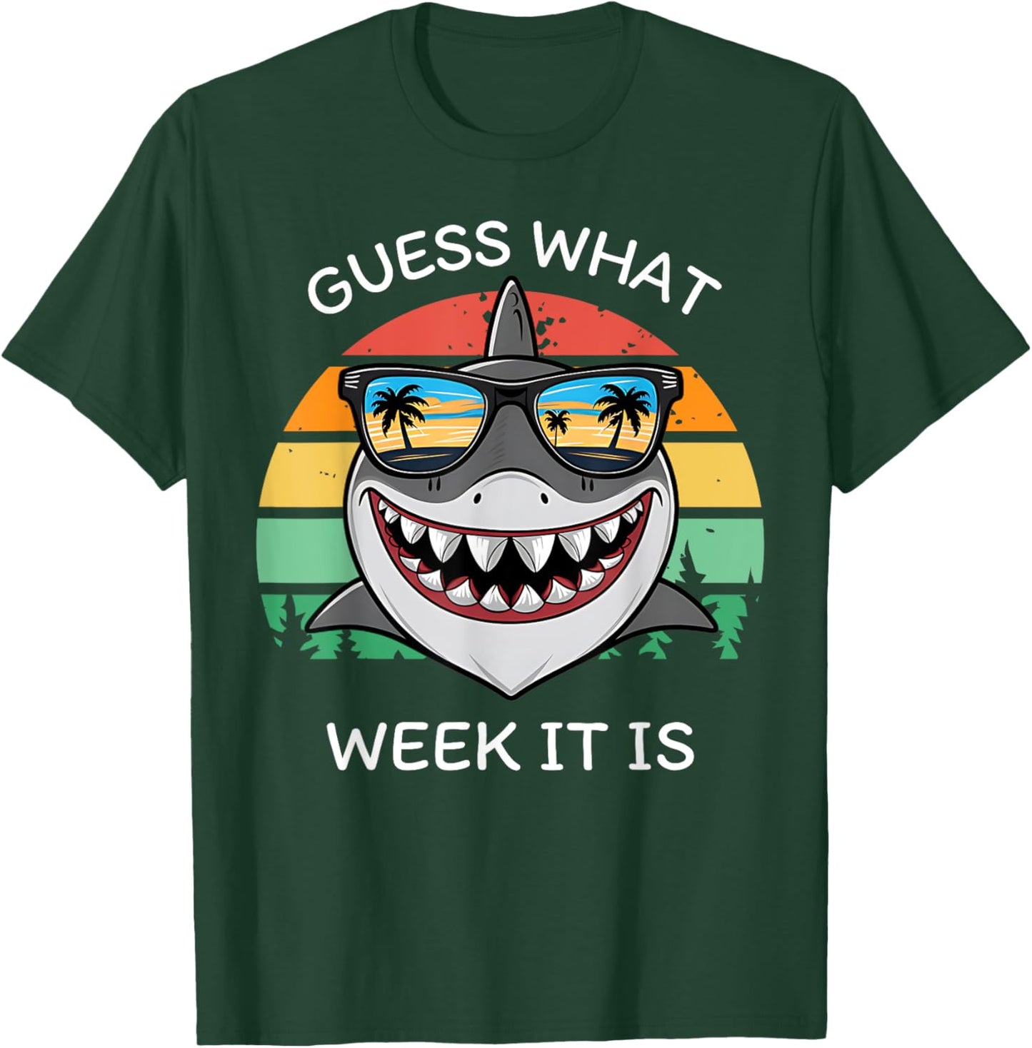 Retro Shark 2025 Week Guess What Week It Is Shark Lover Crew T-Shirt - T-Shirt | Forest