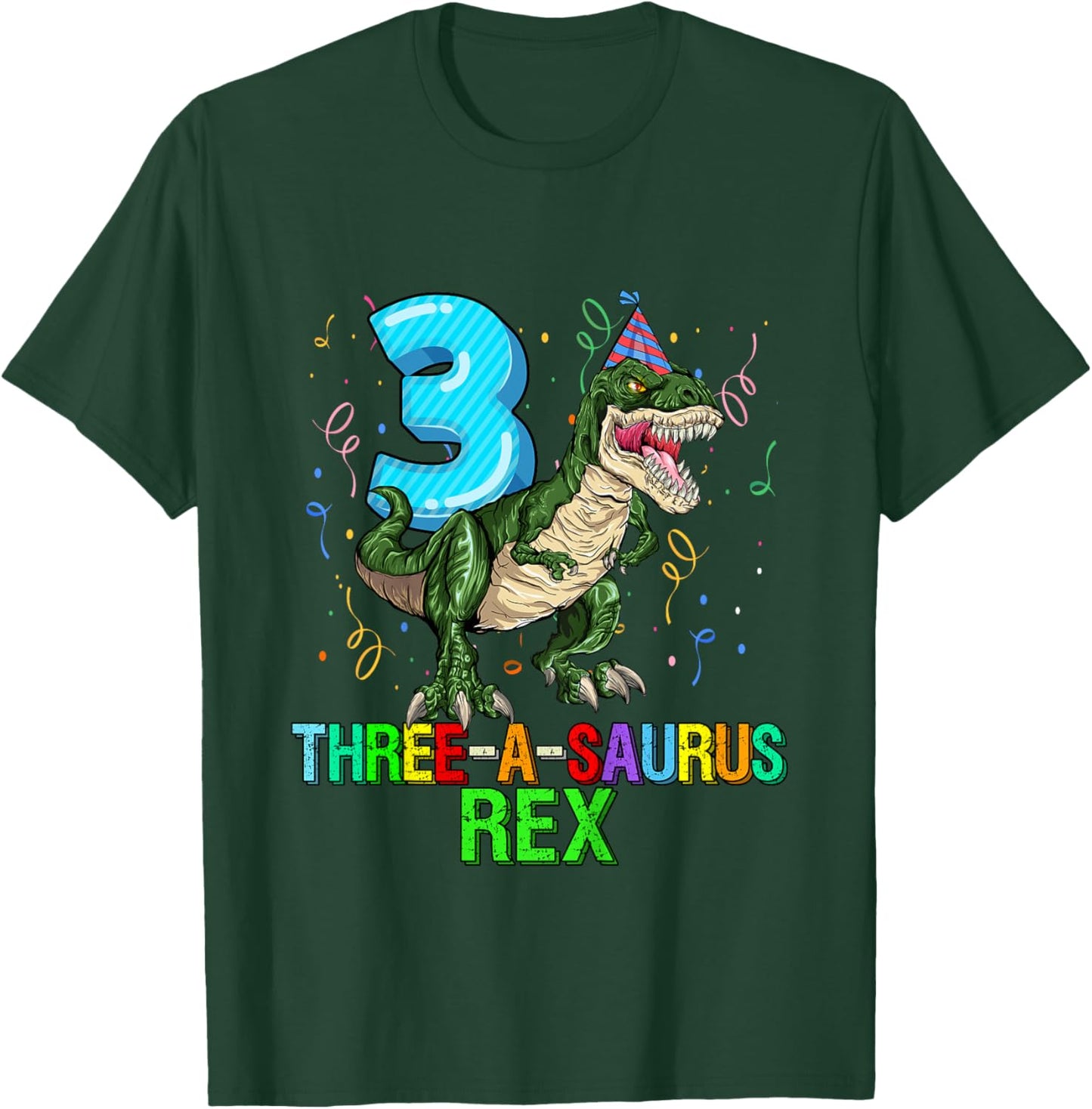 Kids 3 Year Old Boy 3rd Birthday Dinosaur Gift Threeasaurus T-Shirt - T-Shirt | Forest