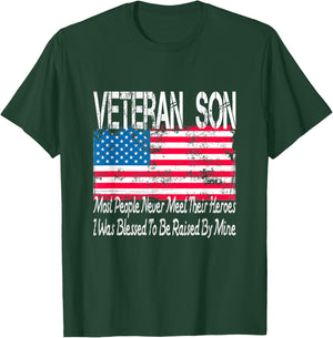 Vintage American Flag US Military Family Veteran Son T-Shirt - T-Shirt | Forest