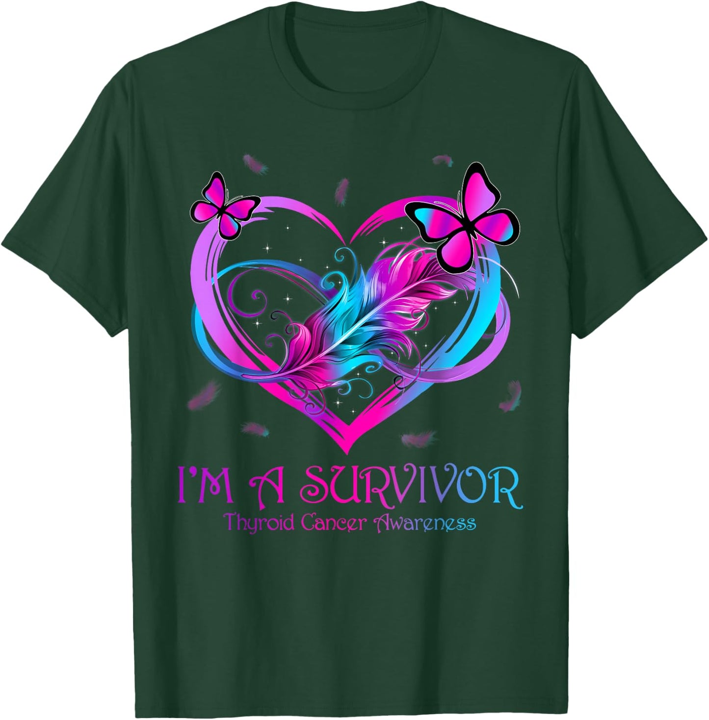 Butterfly Heart I'm A Survivor Thyroid Cancer Awareness T-Shirt - T-Shirt | Forest