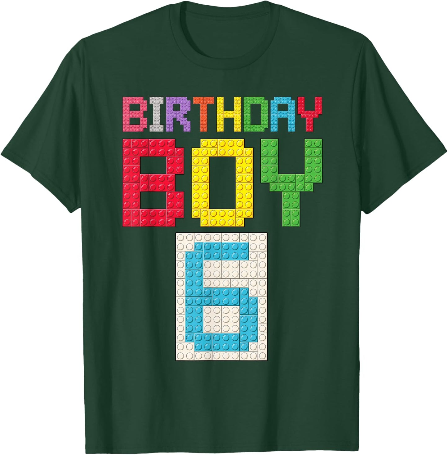 6th Birthday Boy Master Builder 6 Years Old Block Building T-Shirt - T-Shirt | Forest