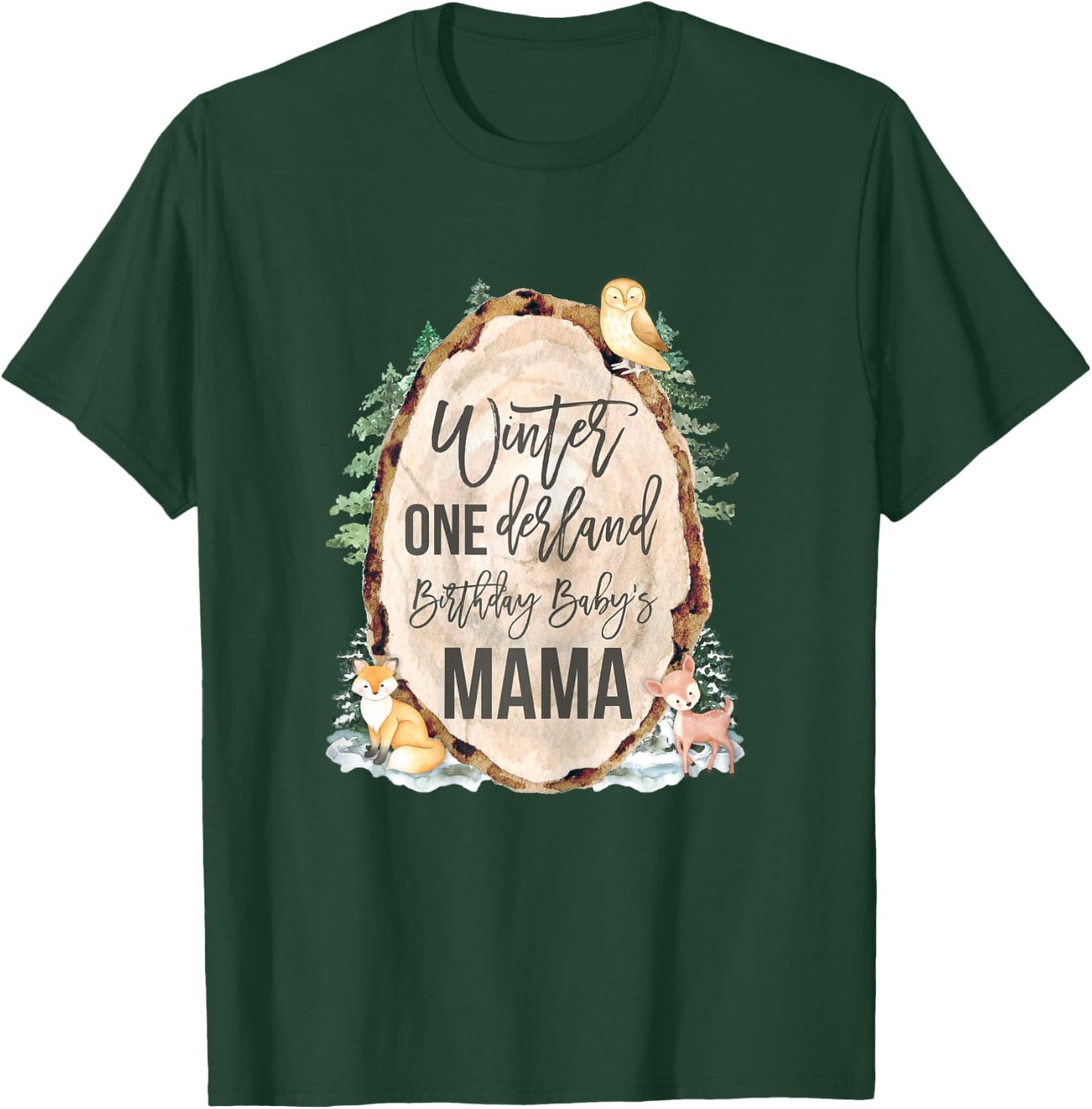 Mama Woodland Winter Onederland 1st Birthday Forest Animals T-Shirt - T-Shirt | Forest