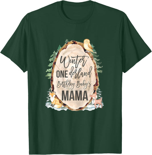 Mama Woodland Winter Onederland 1st Birthday Forest Animals T-Shirt - T-Shirt | Forest