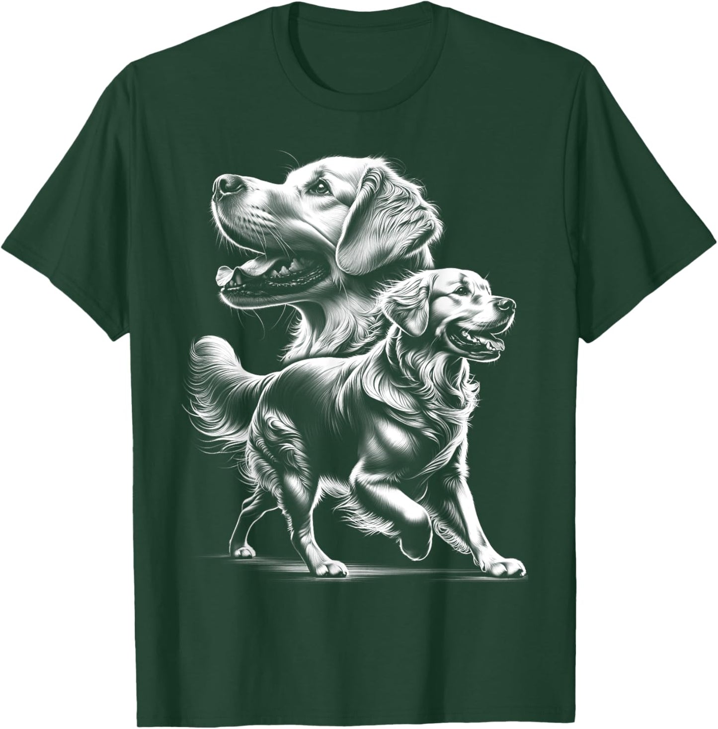 Playful Golden Retriever Dog in Photorealistic Style Men Women Kids T-Shirt - T-Shirt | Forest