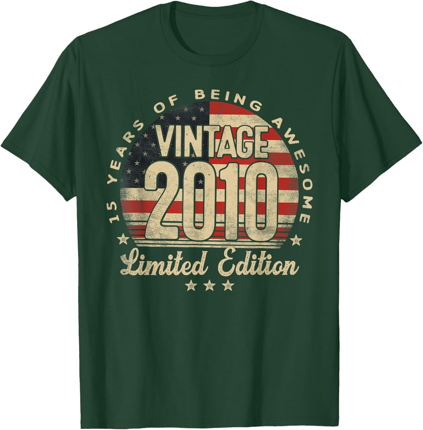 Vintage 2010 Limited Edition 15-Year-Old Gifts USA Flag T-Shirt - T-Shirt | Forest