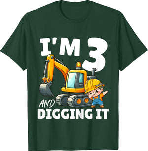 Kids I'm 3 And Digging It 3rd Birthday Dabbing Construction Boy T-Shirt - T-Shirt | Forest