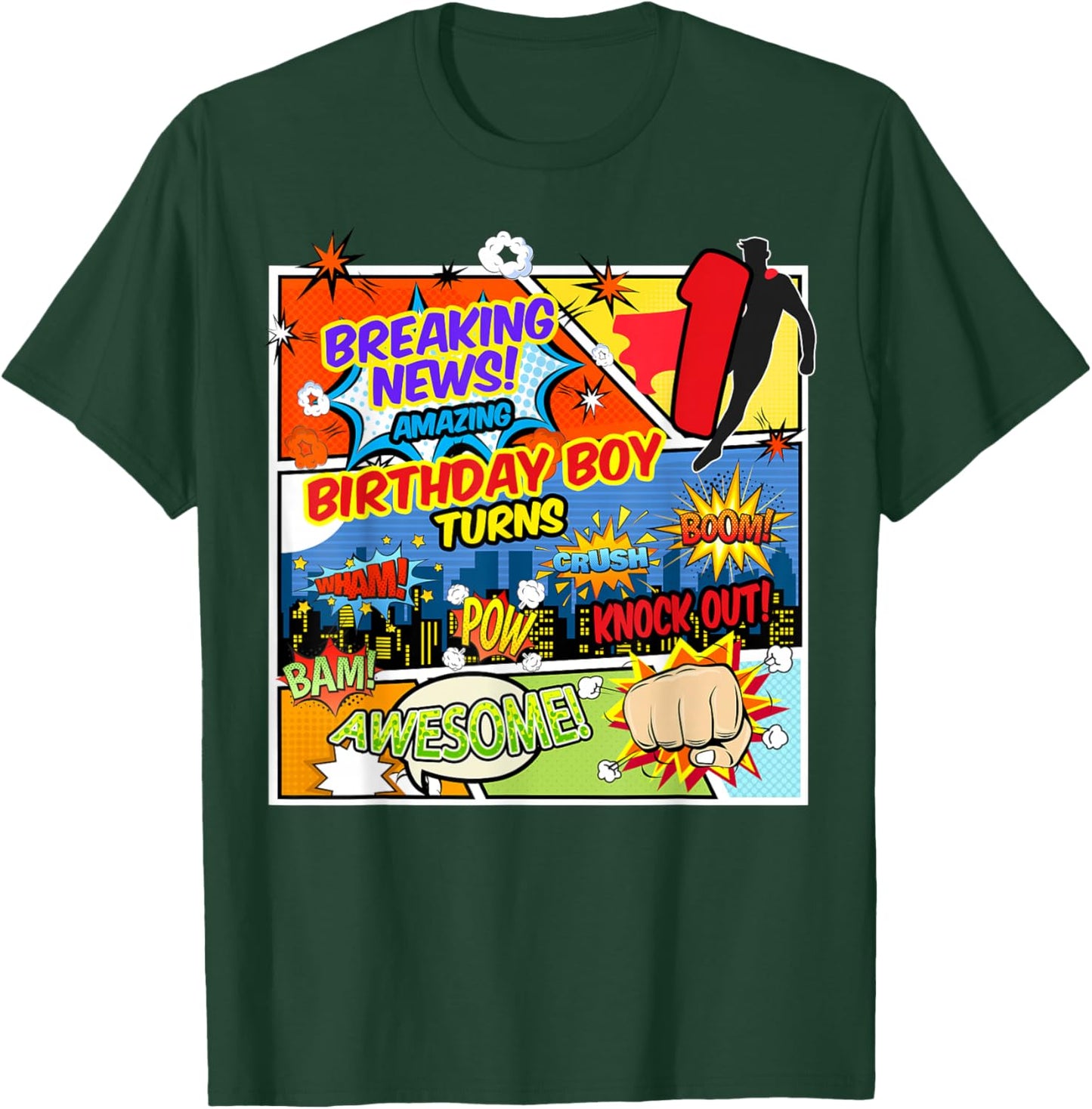1st Birthday Boy Superhero Comic Book Theme 1 Years Old T-Shirt - T-Shirt | Forest
