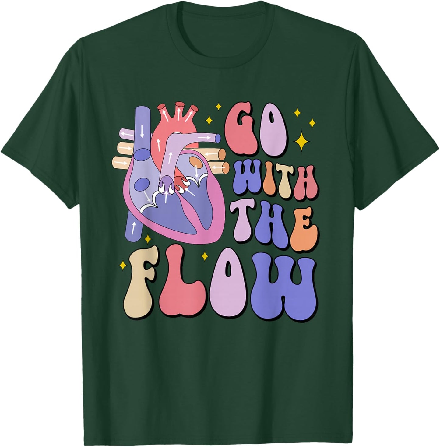CVICU Cardiac Nurse Anatomy Cardiology Human Heart Flow T-Shirt - T-Shirt | Forest