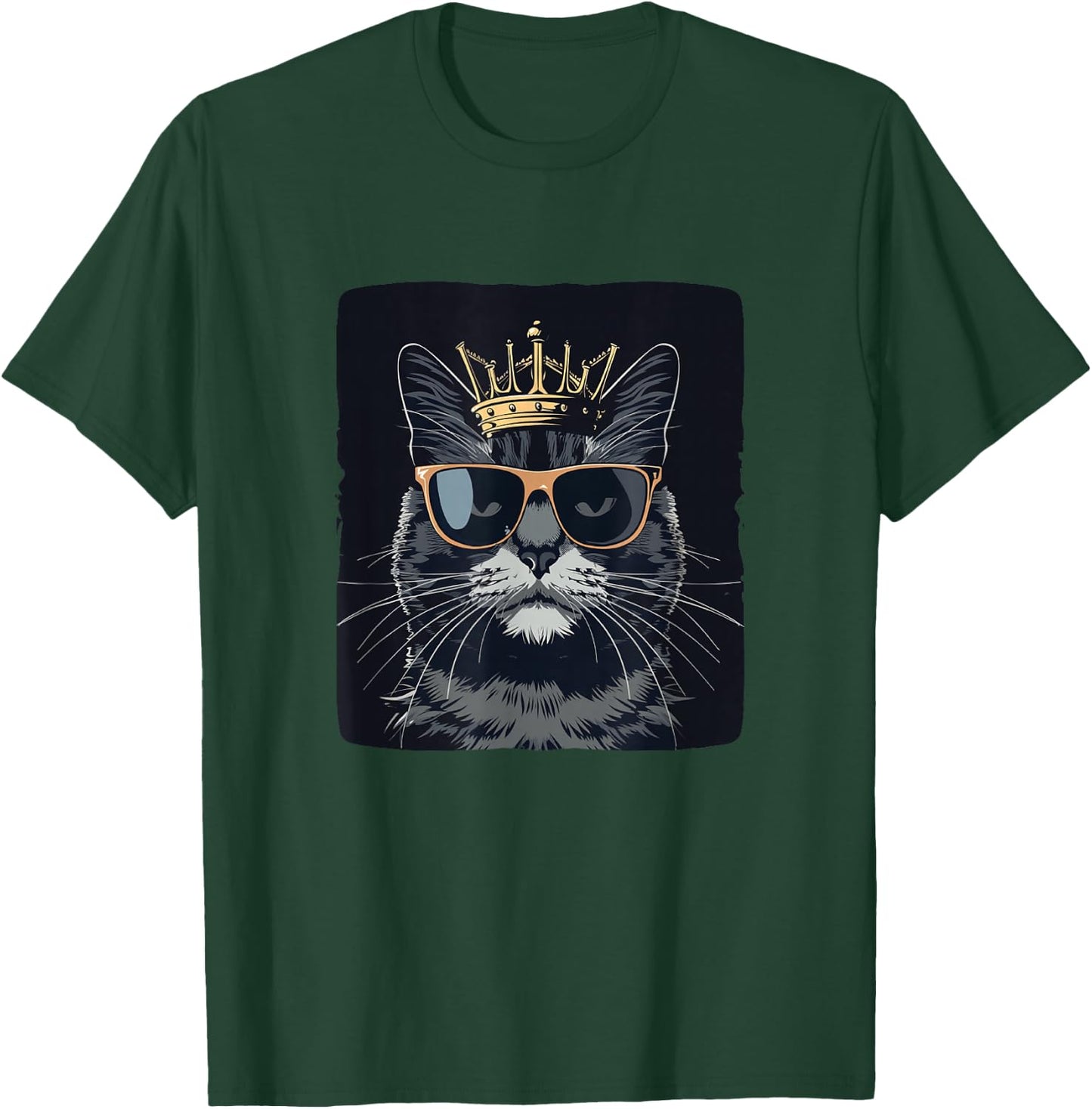 Funny Sunglasses Cat King with a Silly Crown T-Shirt - T-Shirt | Forest