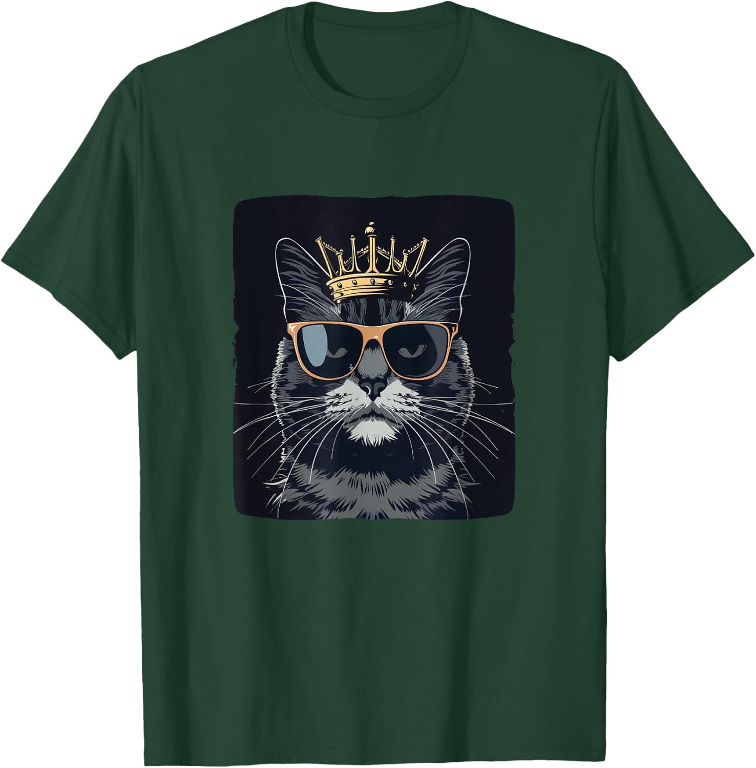 Funny Sunglasses Cat King with a Silly Crown T-Shirt - T-Shirt | Forest