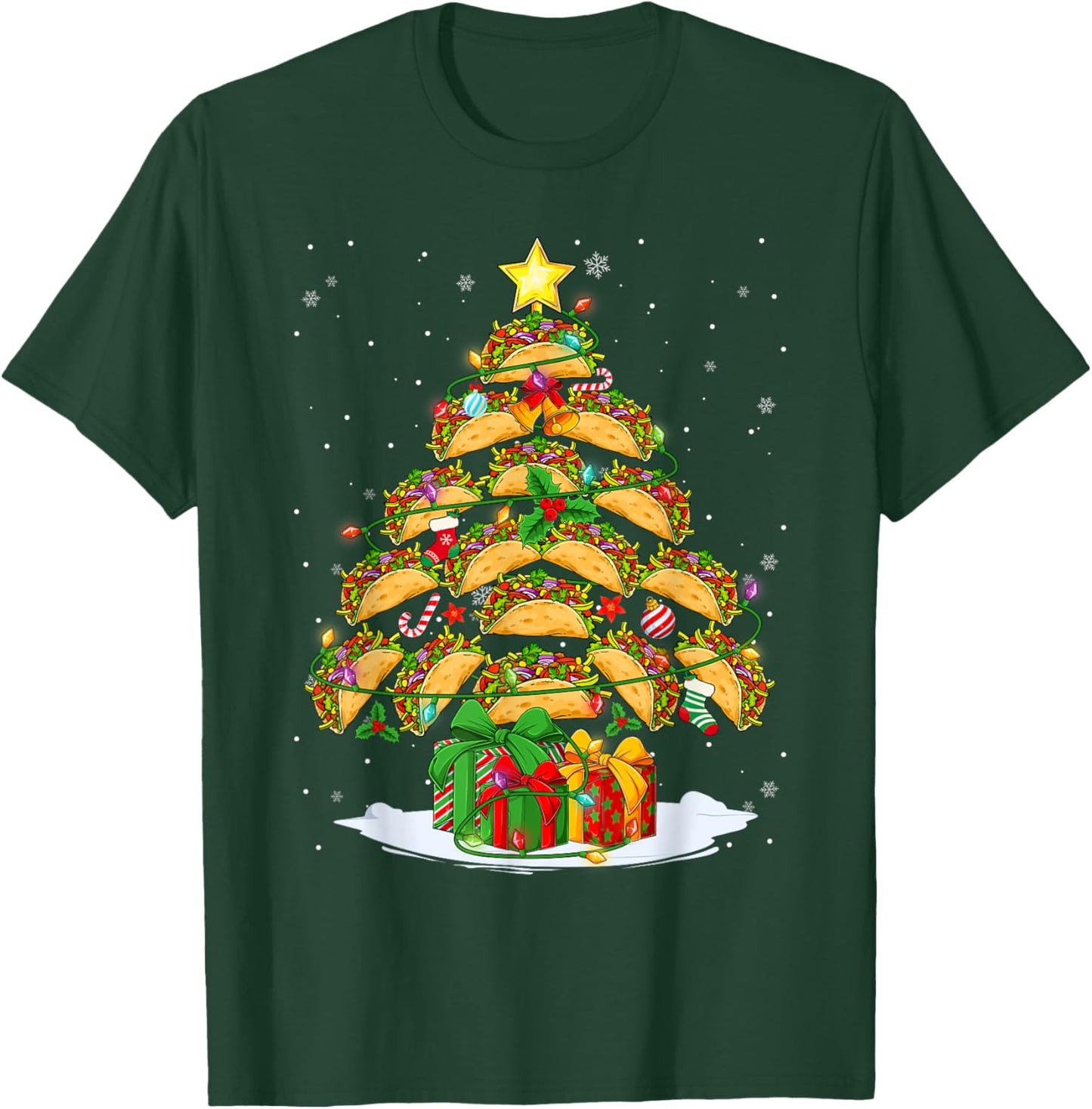 Funny Tacos Christmas Tree Lights & Ornaments Food Lovers T-Shirt - T-Shirt | Forest