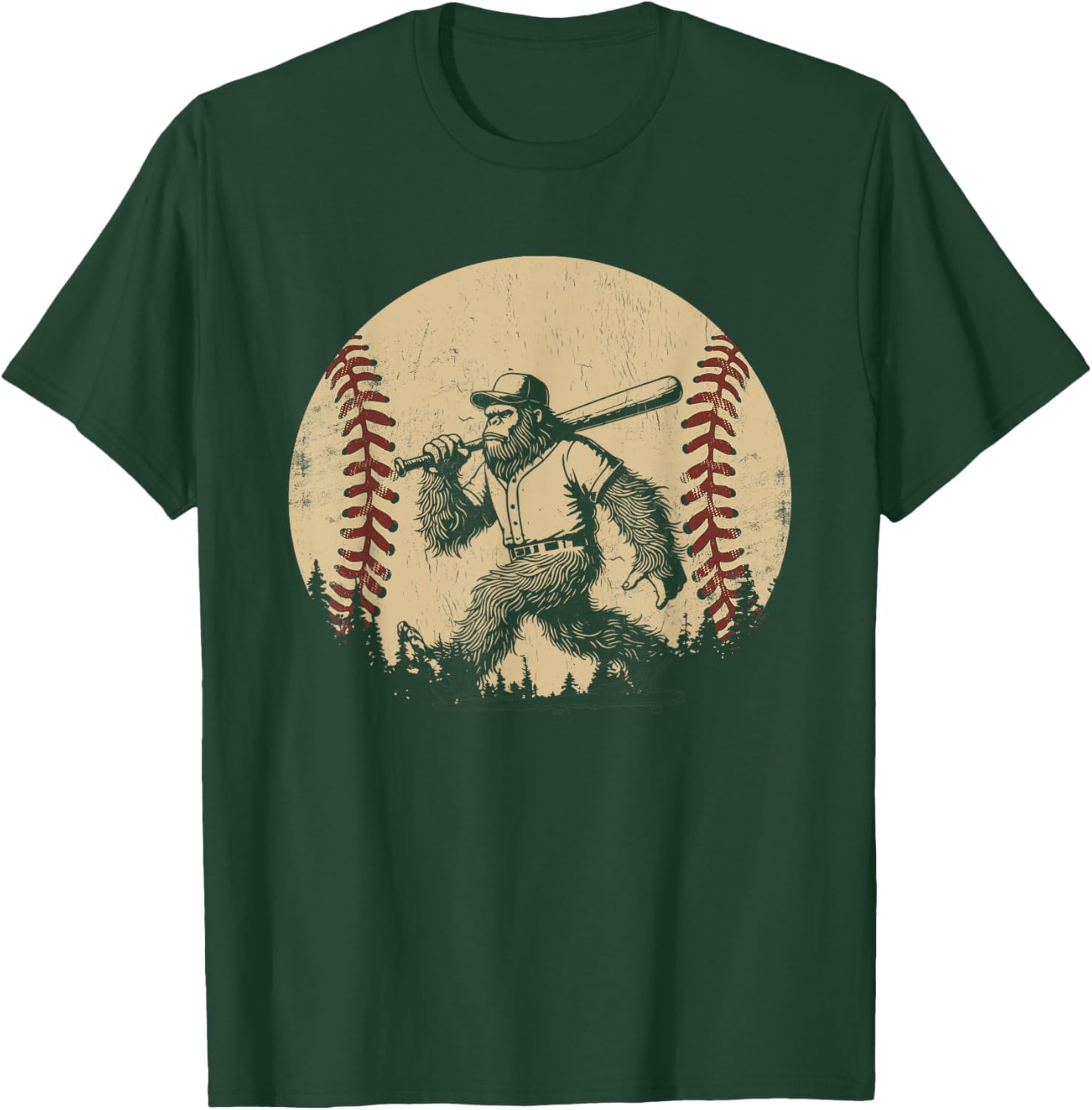 Funny Retro Sasquatch Baseball Vintage Bigfoot Baseball T-Shirt - T-Shirt | Forest