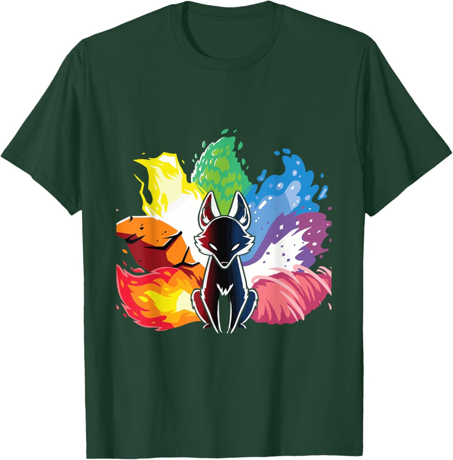 Kitsune Nine Tail Rainbow Fox T-Shirt - T-Shirt | Forest