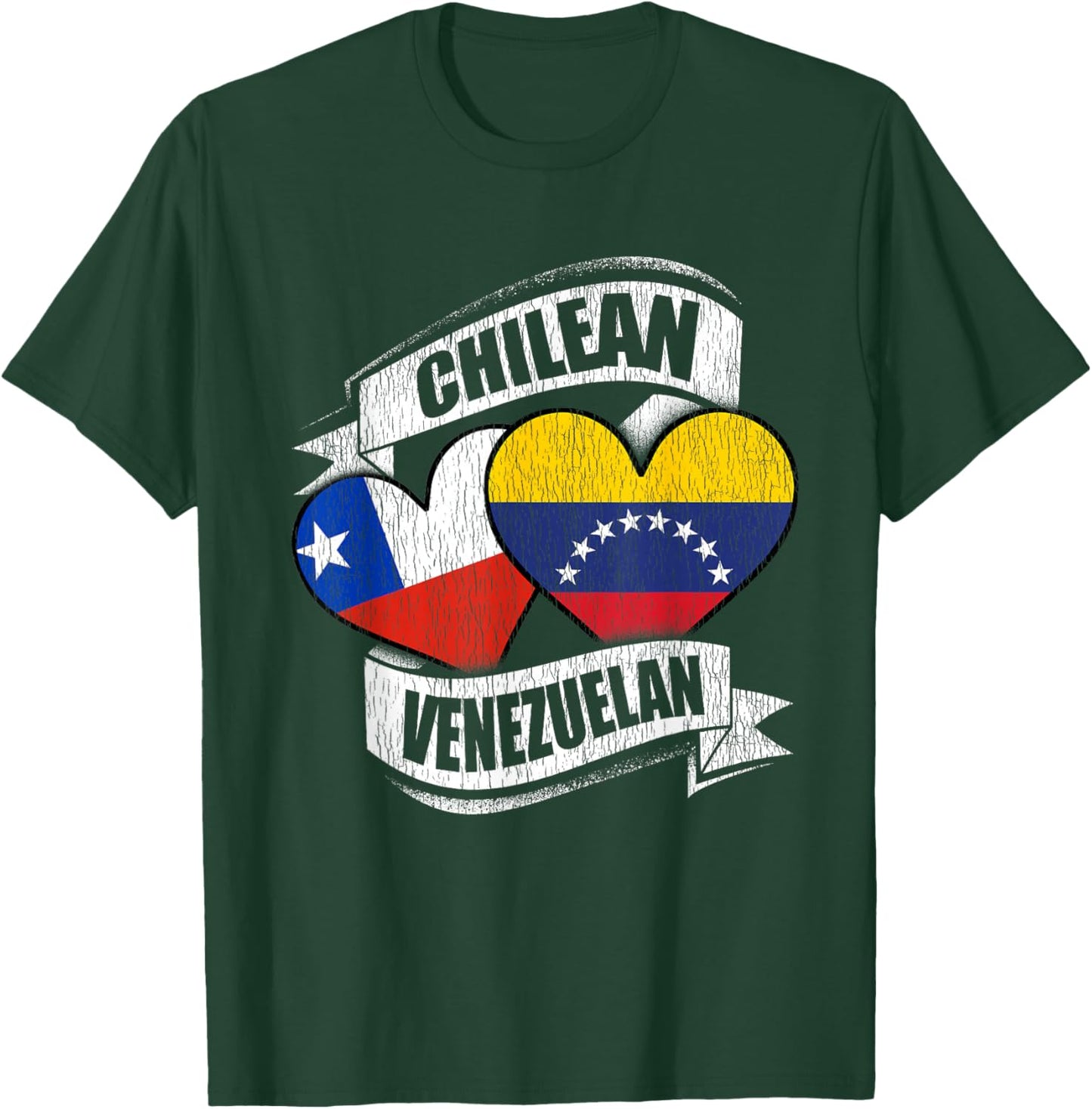 Chilean Venezuelan Hearts Chile Venezuela Flags T-Shirt - T-Shirt | Forest