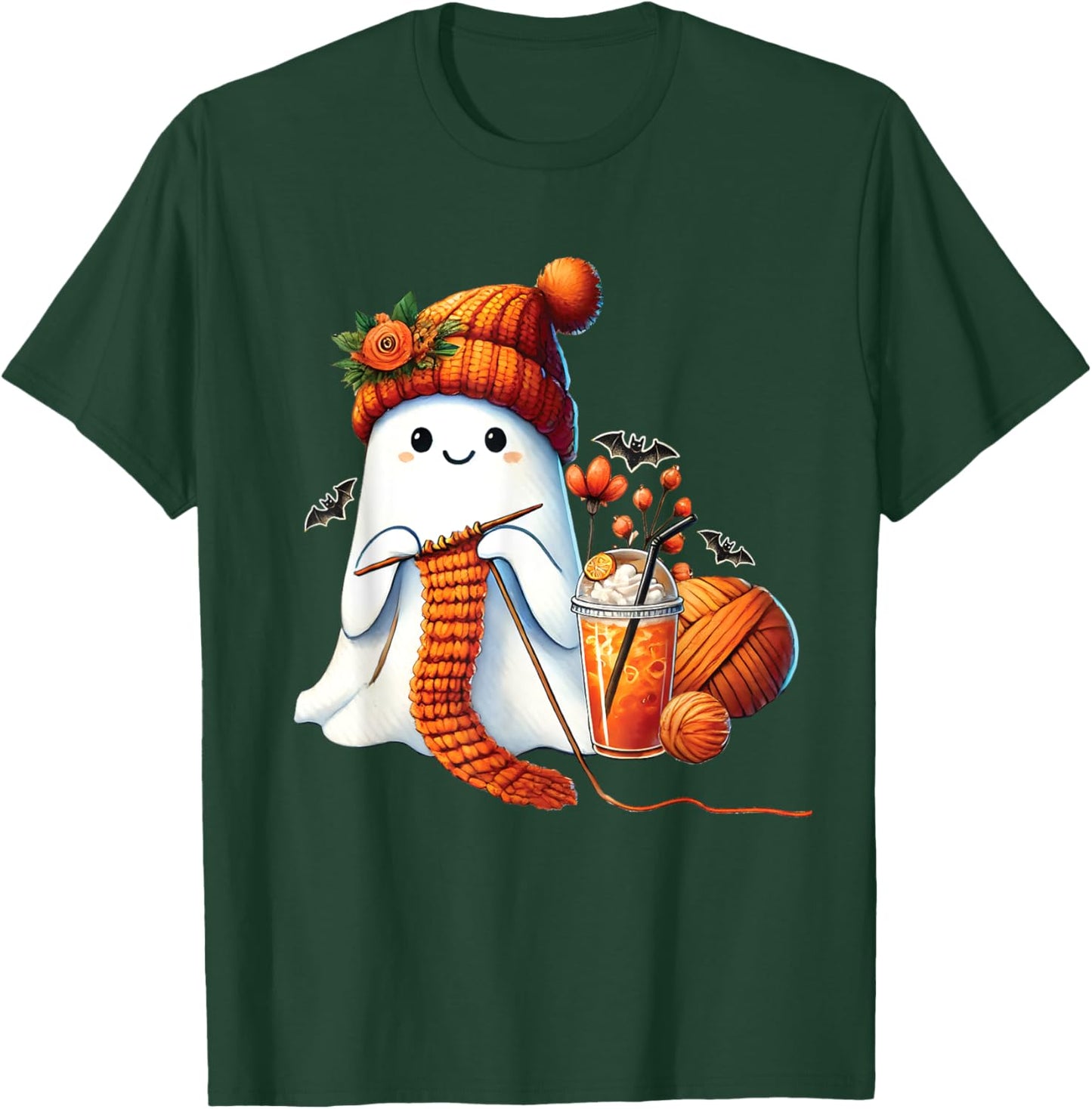 Cute Ghost crochet knitting Lovers Halloween Coffee Women T-Shirt - T-Shirt | Forest