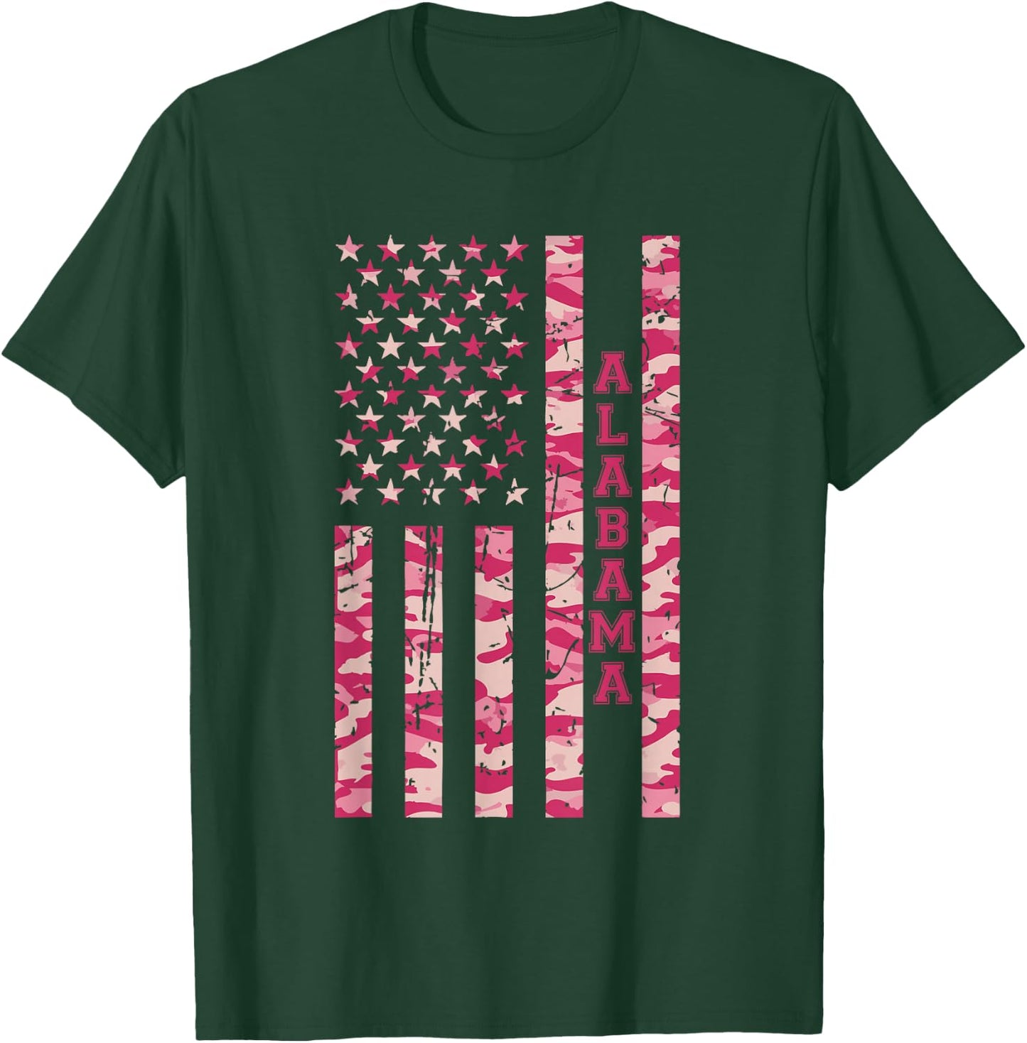 Alabama Southeastern State Roll Tide Pink Camo USA Flag T-Shirt - T-Shirt | Forest