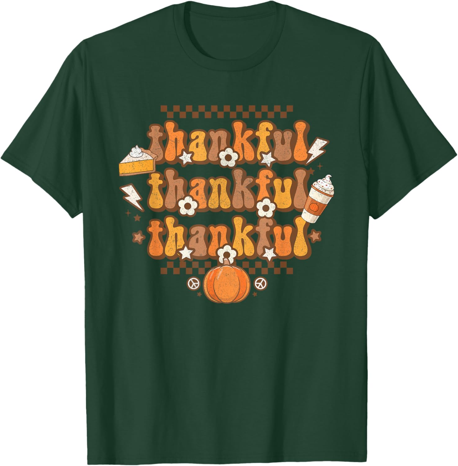 Retro Thankful Thanksgiving Fall Vibes Groovy Pumpkin Pie T-Shirt - T-Shirt | Forest