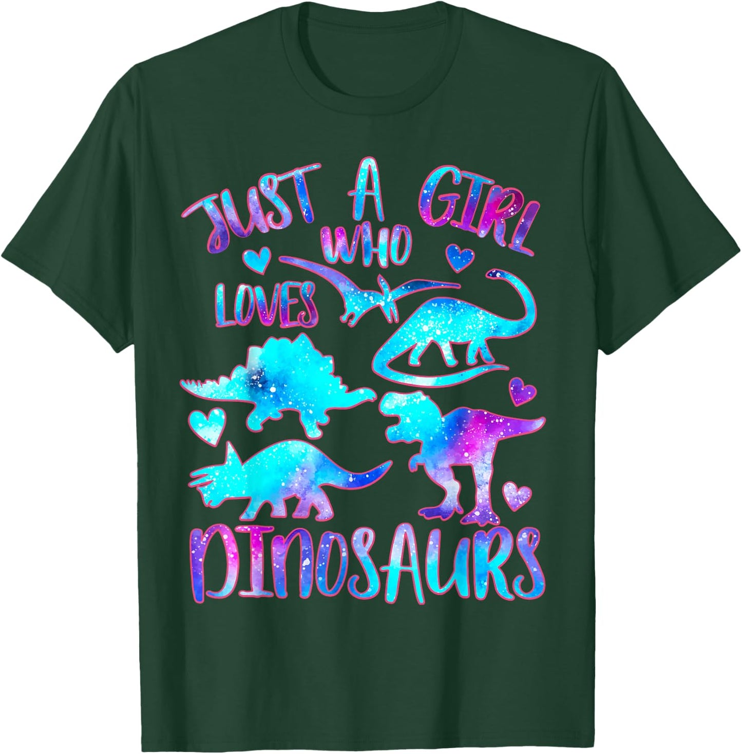 Just a Girl Who Loves Dinosaurs Watercolor Galaxy Dinosaur T-Shirt - T-Shirt | Forest
