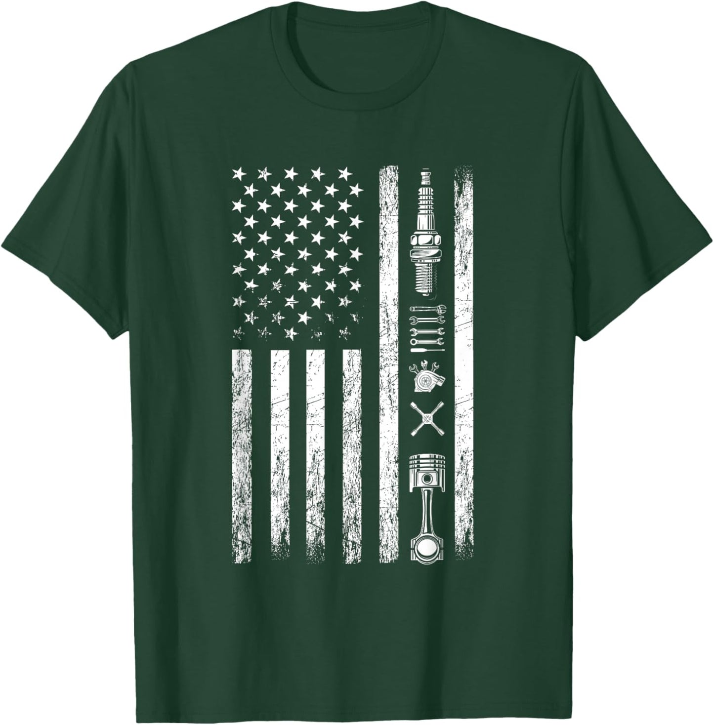 Mechanic US Flag Patriotic Worker Patriot USA Mechanic T-Shirt - T-Shirt | Forest